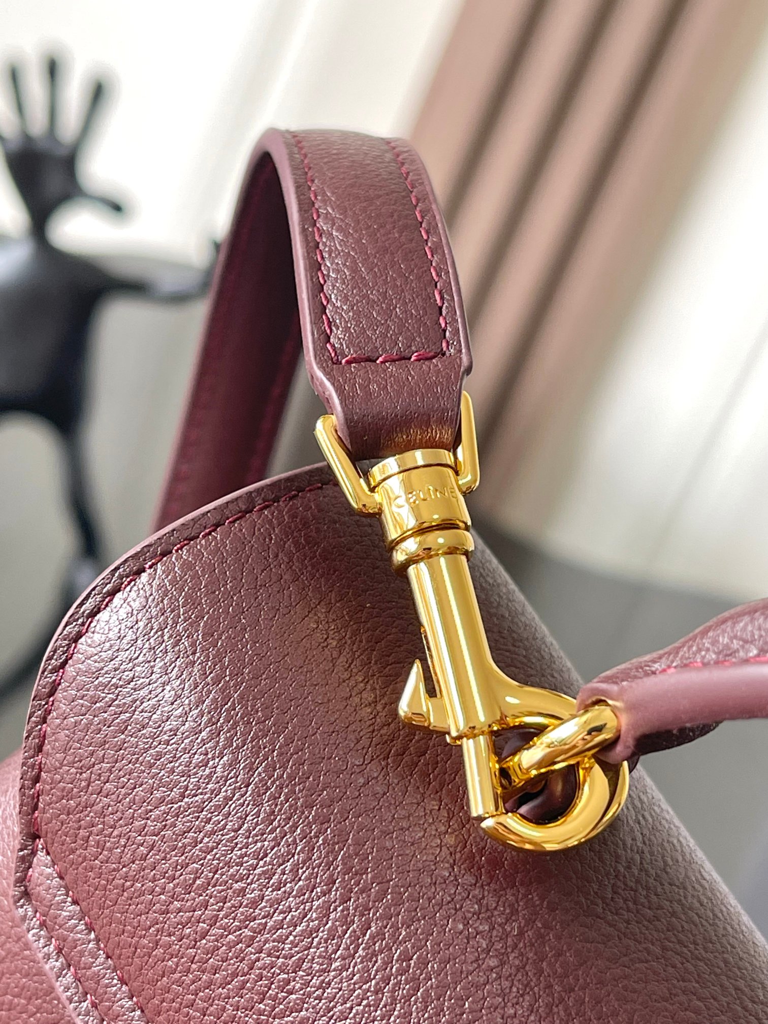 Celine Teen Nino Handbag: Elegant Burgundy Leather with Triomphe Clasp 5 a1758111129886 4056