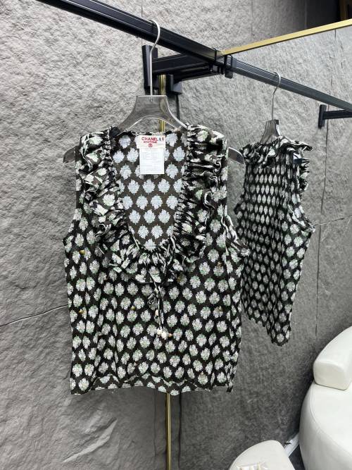Chanel Sleeveless Floral Print Ruffle Trim Top, Summer Style 1 Chanel Sleeveless Floral Print Ruffle Trim Top, Summer Style