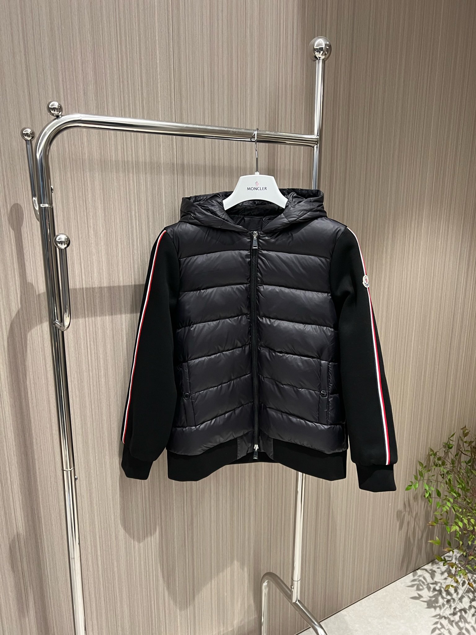 Moncler Clothing Coats & Jackets Down Jacket Black Grey Splicing Knitting Fall/Winter Collection Fashion Hooded Top