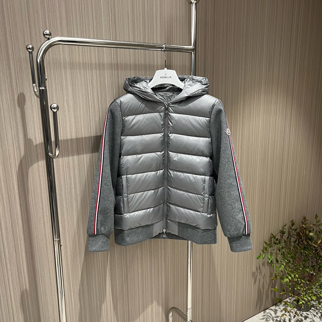 Moncler Clothing Coats & Jackets Down Jacket Black Grey Splicing Knitting Fall/Winter Collection Fashion Hooded Top