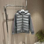 Moncler Clothing Coats & Jackets Down Jacket Black Grey Splicing Knitting Fall/Winter Collection Fashion Hooded Top