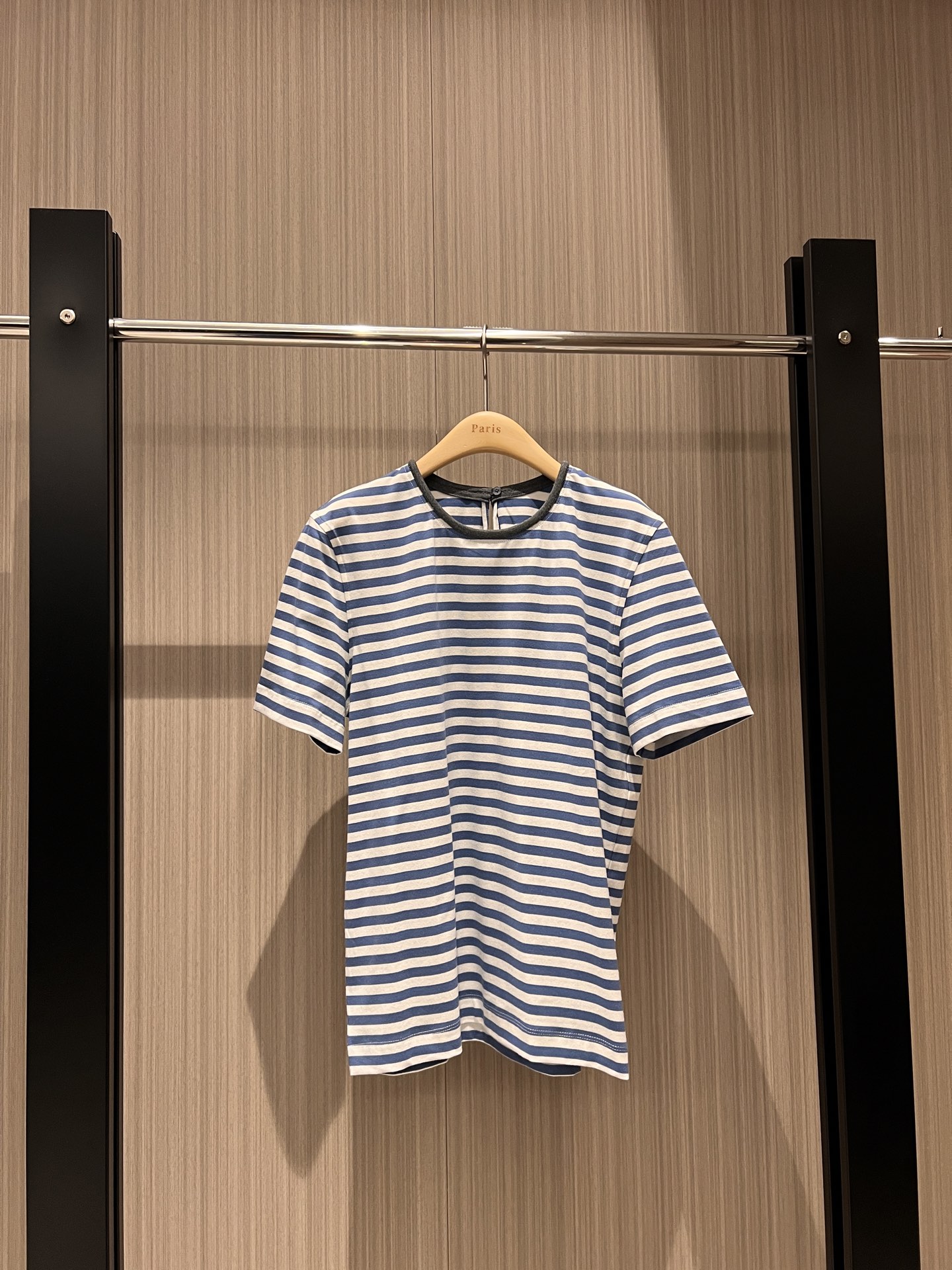 NO:315079,Liu Tao's new BC bead chain decorative collar striped T-shirt with minimalist casual refreshing and versatile blue gray SML, tees, t-shirt, alexander wang19860909刘涛同款BC新款珠链装饰领条纹T恤极简休闲 清爽百搭蓝色灰色 SML,,tees，t-shirt,alexander wang,Women's clothing