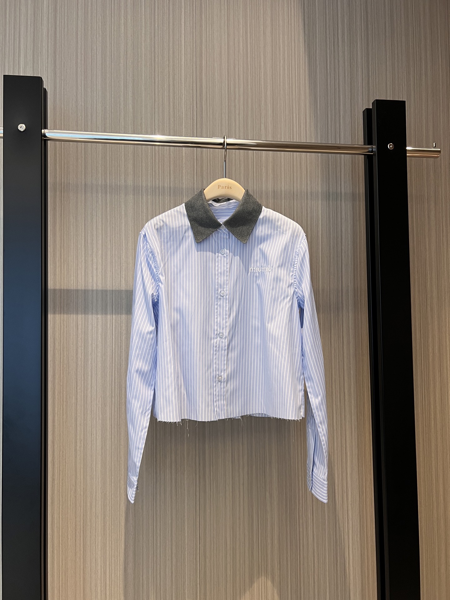 NO:316389,New models recommended for fixed knitted ribbed knit collar splicing embroidery logo letters decorative striped short shirt casual, college age-reducing cute and versatile SML, alexander wang19860909新款推荐定织罗纹针织领拼接刺绣logo字母装饰条纹短款衬衣休闲 学院减龄可爱百搭 SML,,alexander wang,Women's clothing