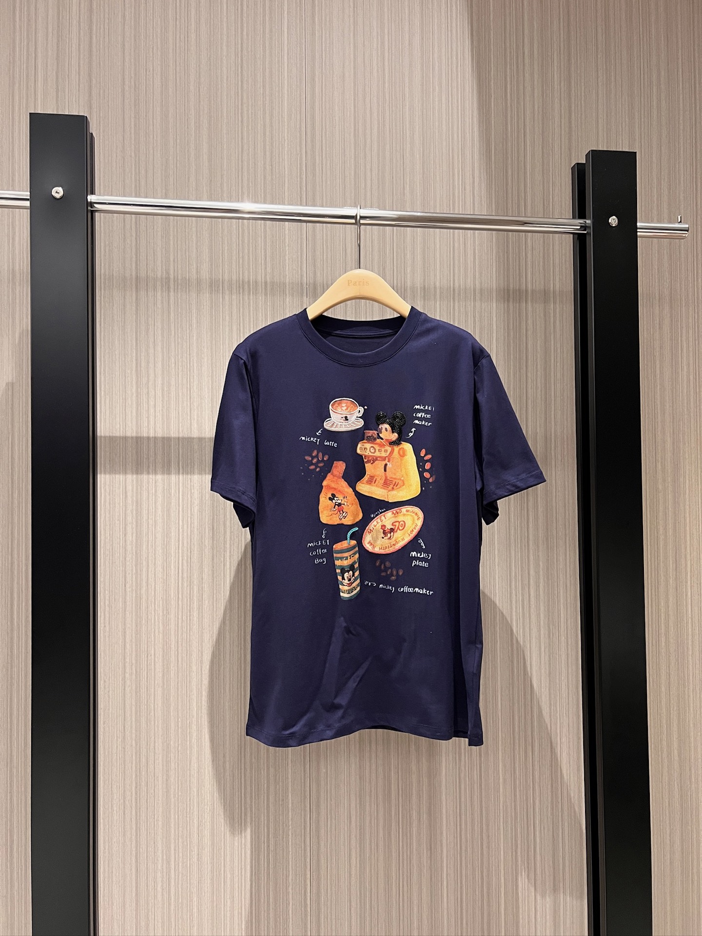 NO:308893,New heavy industry embroidered beads Mickey coffee printed T-shirt loose and casual cute age-reducing casual and versatile dark blue and white SM, tees, t-shirt, alexander wang19860909新款重工刺绣钉珠 米奇咖啡印花T恤 宽松随意 可爱减龄休闲百搭 深蓝白色 SM,,tees，t-shirt,alexander wang,Women's clothing