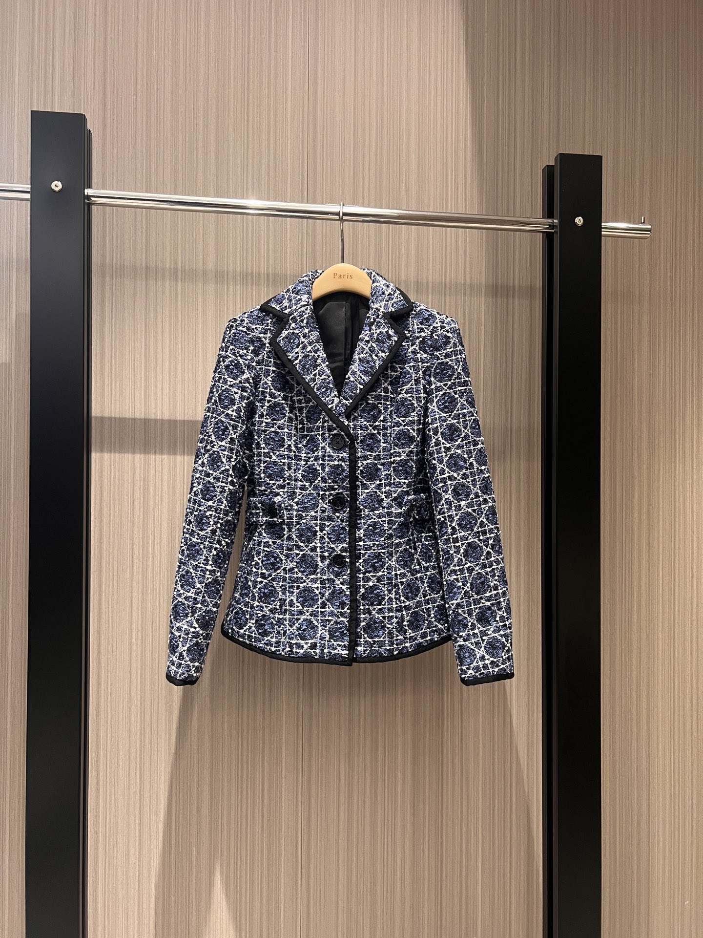 NO:308912,New French blue rattan plaid jacquard waist-hugging braided suit collar jacket, tweed three-dimensional slim fit, mold opening CD buttoning, elegant temperament, versatile SML,, jackets & coats, business suit, alexander wang19860909新款法式蓝色藤格纹提花收腰编织西装领外套 粗花呢立体修身 开模CD扣名媛优雅 气质百搭SML,,jackets & coats,business suit,alexander wang,Women's clothing