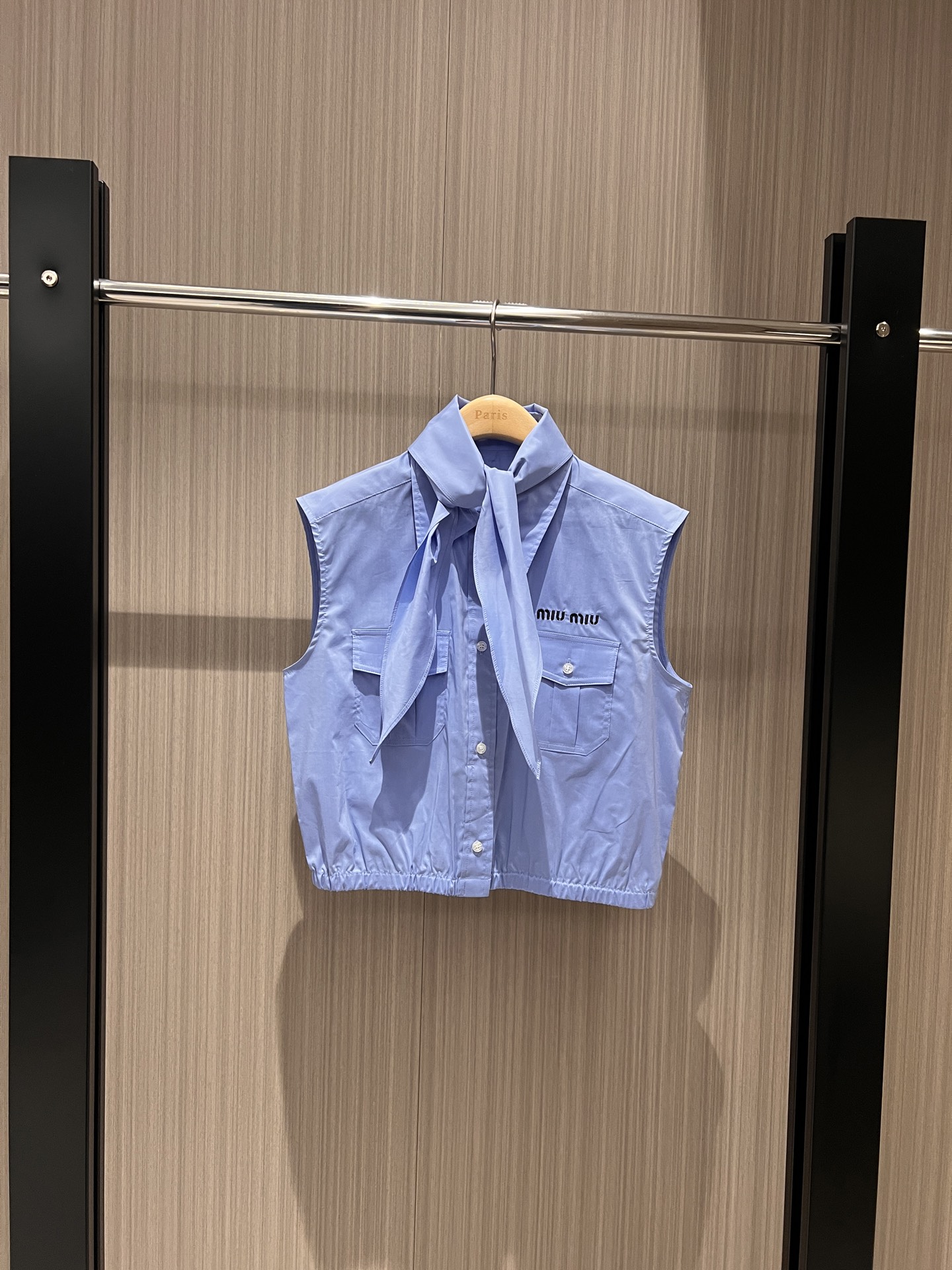 NO:310942,New red scarf matching, work pocket decoration sleeveless short shirt, silk scarf knotted tie, chest embroidered miu letter logo, college style, age-reducing versatile blue khaki S,,miumiu,ties,alexander wang19860909新款红领巾搭配 工装口袋装饰无袖短款衬衣丝巾打结领带 胸前刺绣miu字母logo学院风 减龄百搭 蓝色卡其 S,,miumiu,ties,alexander wang,Women's clothing