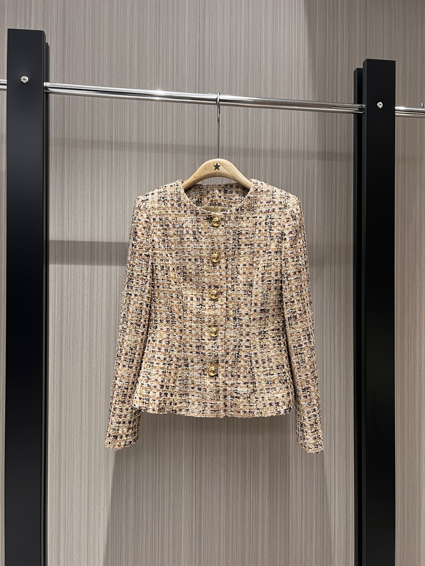 NO:312462,New Maillard mosaic tweed jacket, round neck waist-hugging slim French style, versatile temperament, mold opening gold buckle SML, jackets & coats, alexander wang19860909新款美拉德马赛克粗花呢外套 圆领收腰修身法式简约 气质百搭 开模金扣SML,,jackets & coats,alexander wang,Women's clothing
