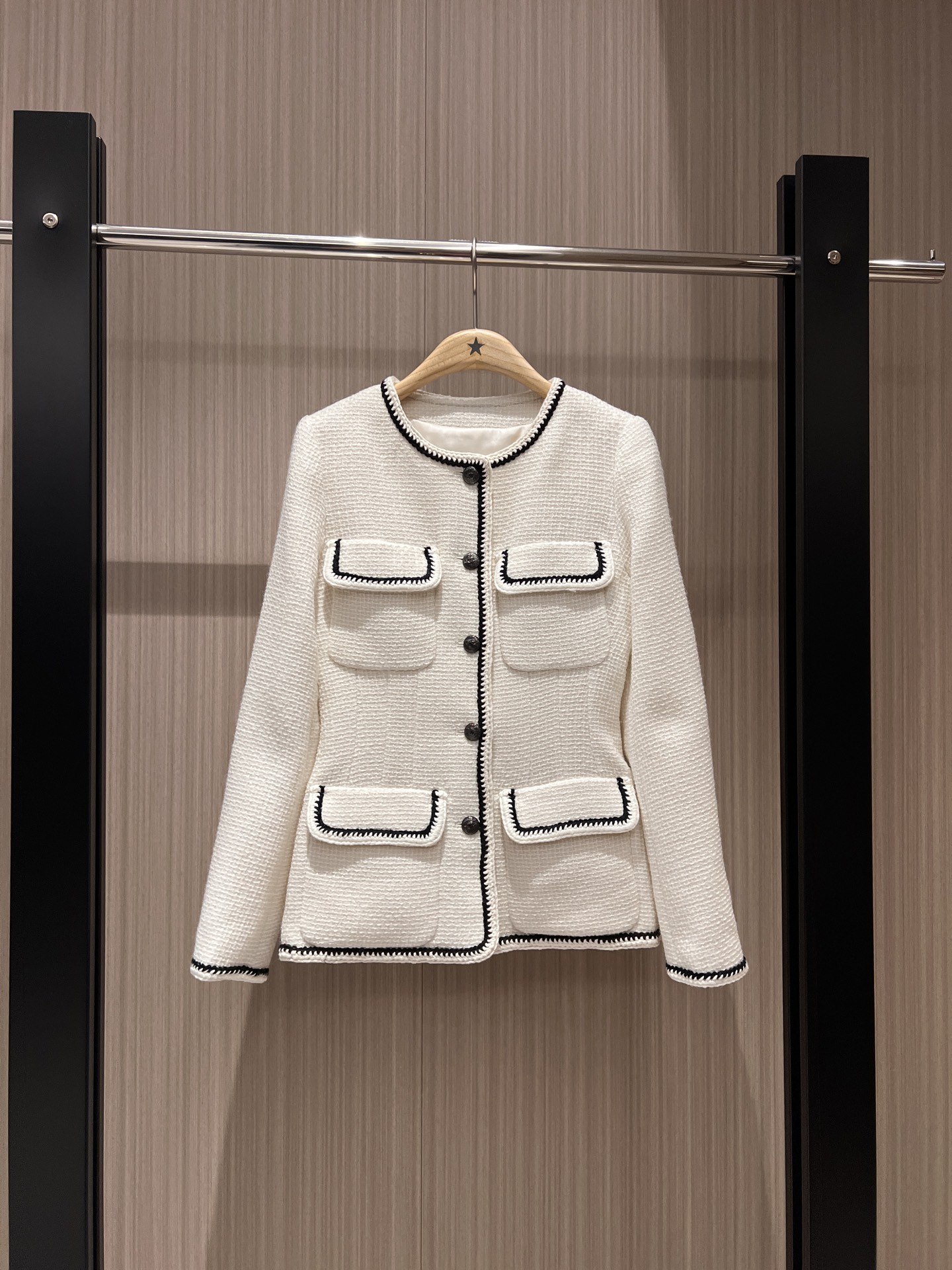 NO:313007,New braided black edge four-pocket round neck jacket slim and slim, temperament and celebrity, elegant and versatile SML, Jackets & coats, alexander wang19860909新款编织黑边四口袋圆领外套修身显瘦 气质名媛 优雅百搭SML,,jackets & coats,alexander wang,Women's clothing