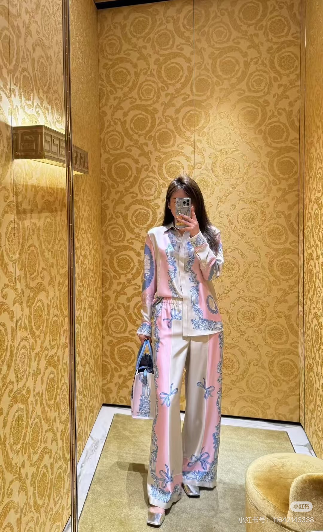 NO:318322,Shirt and pants new style positioning printed silk twill shirt positioning flower silk wide-leg pants elastic waist bow logo avatar spring versatile temperament reduces age can be worn in one set or separate S-XL, real silk, alexander wang19860909衬衣裤子新款定位印花真丝斜纹衬衣定位花真丝阔腿裤松紧腰 蝴蝶结标志头像 春天百搭 气质减龄 可一套或分开搭 S-XL,,real silk,alexander wang,Women's clothing