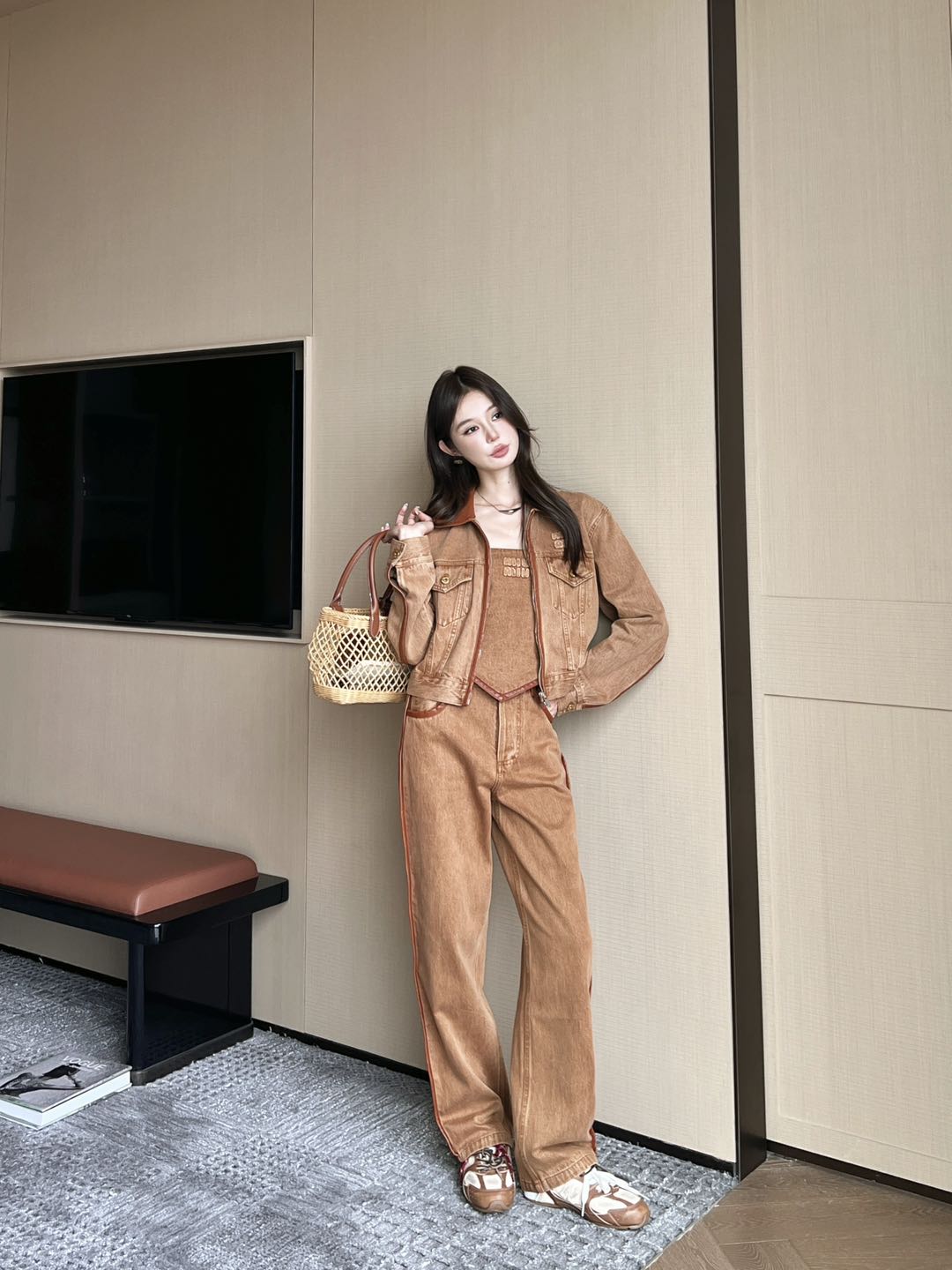 NO:333501,Jeans three-piece set matching, jeans, alexander wang19860909牛仔裤三件套搭配,,jeans,alexander wang,Women's clothing