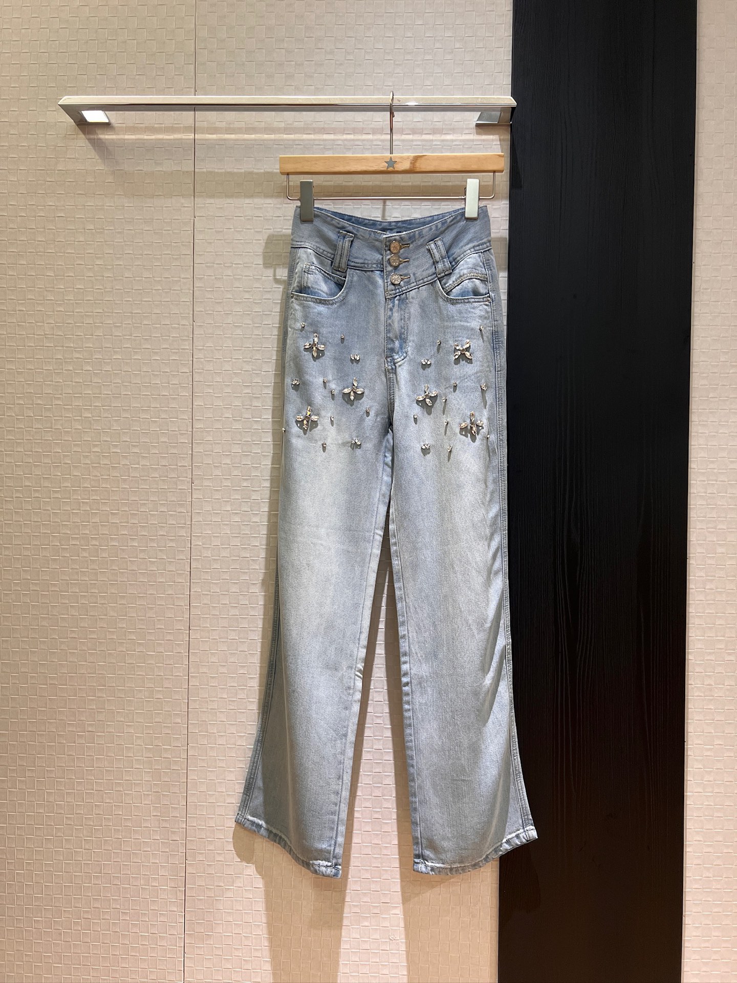 NO:424876,New heavy industry nail drill high waist jeans wide-leg pants wash light blue simple casual and exquisite versatile SML, jeans, alexander wang19860909新款重工钉钻高腰牛仔裤 阔腿裤洗水浅蓝 简单休闲精致百搭 SML,,jeans,alexander wang,Women's clothing