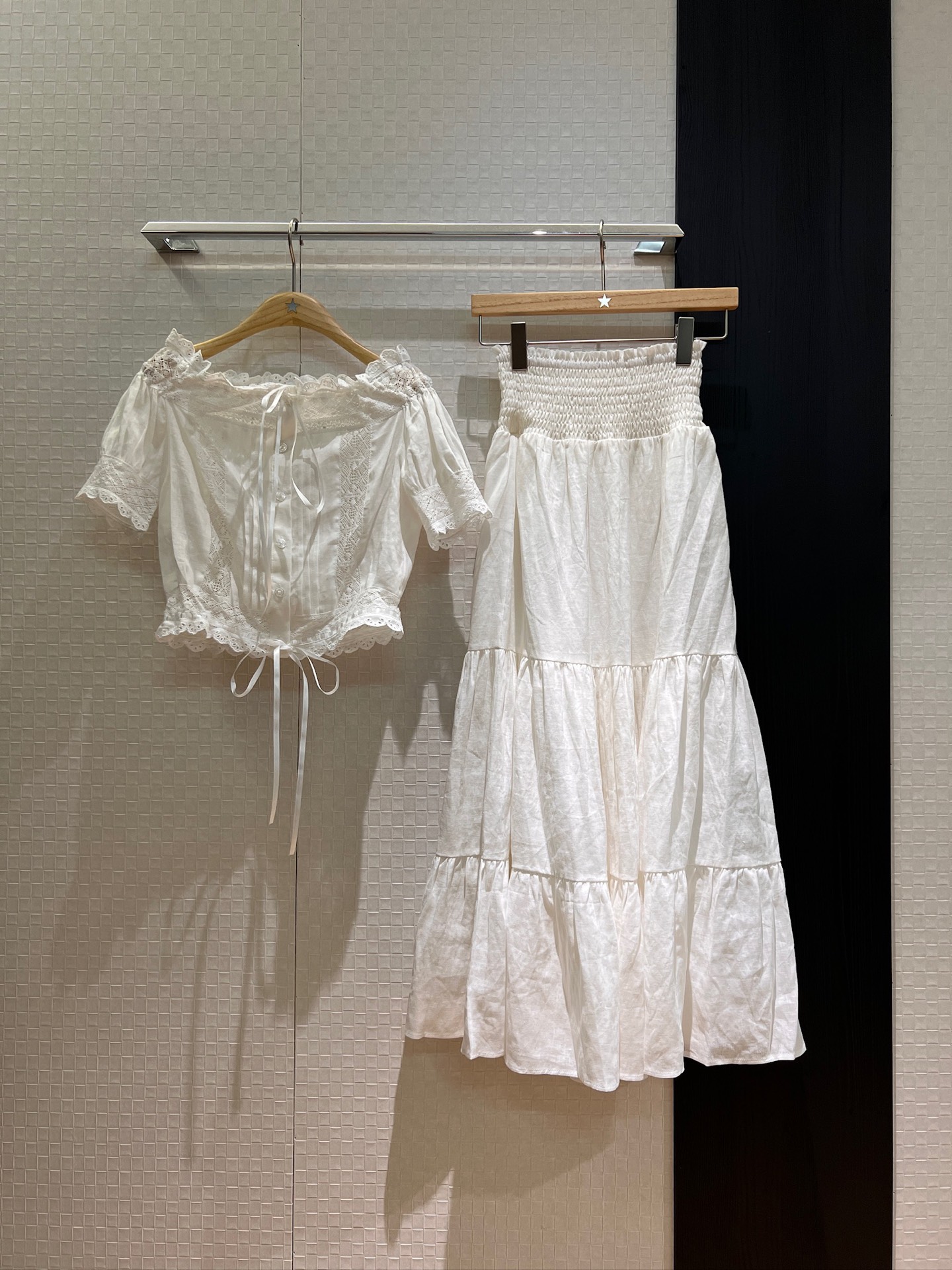 NO:430658,Tops Skirts @ New Custom Arc de Triomphe Lace Line One-Line Collar Top Elastic High Waist Cake Line Long Skirts Lace Bow Decoration Sweet and Cute Vacation Casual Essentials SML, Skirts,alexander wang19860909上衣 半裙@新款定制凯旋门蕾丝花边 亚麻一字领上衣打揽松紧高腰蛋糕 亚麻长半裙 系带蝴蝶结装饰 甜美可爱 度假休闲 减龄必备 SML,,skirts,alexander wang,Women's clothing