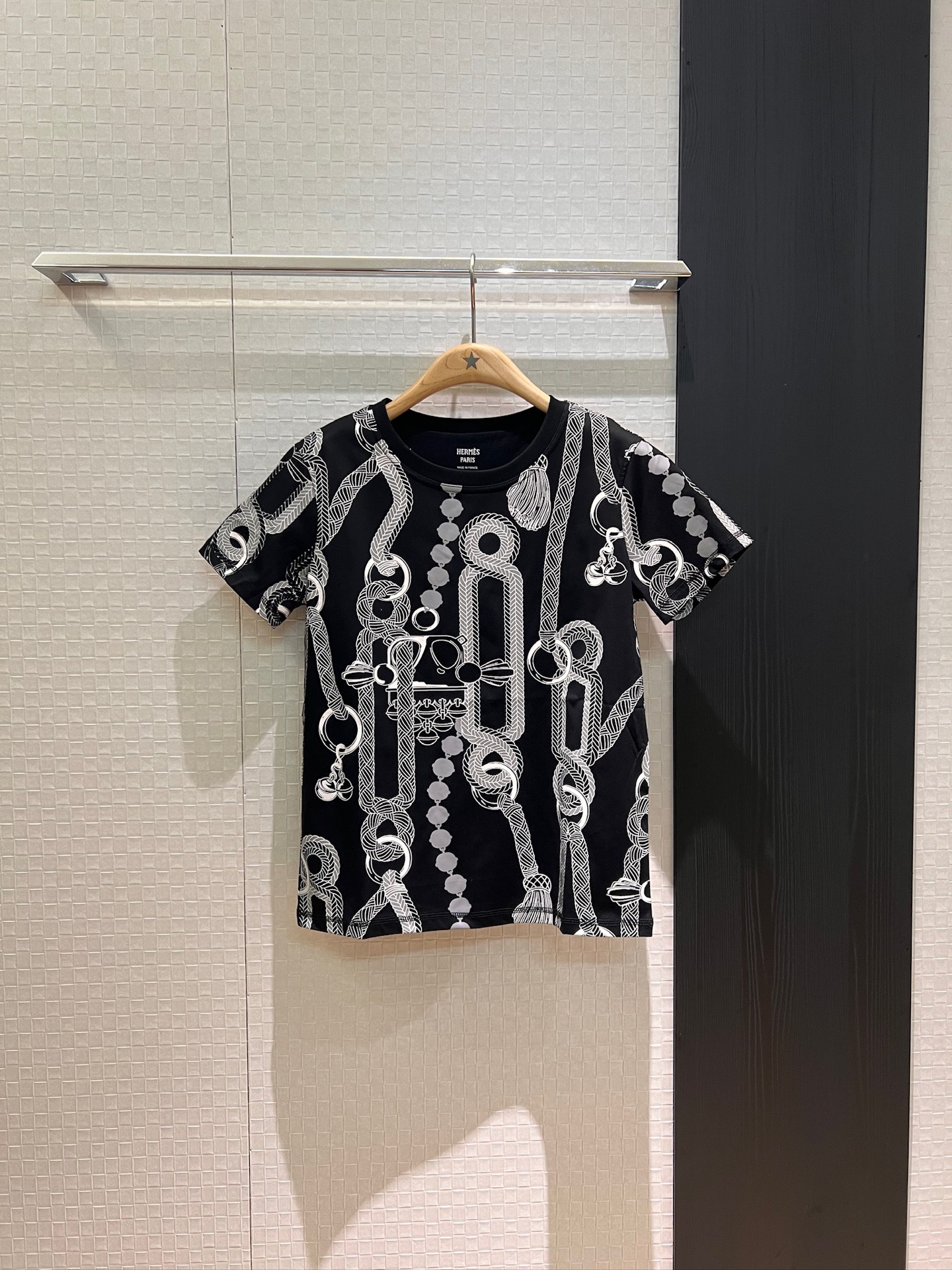 NO:432139,New rope printed T-shirt Retro casual black and white SML, tees, t-shirt, alexander wang19860909新款绳子印花T恤 复古休闲黑色白色 SML,,tees，t-shirt,alexander wang,Women's clothing