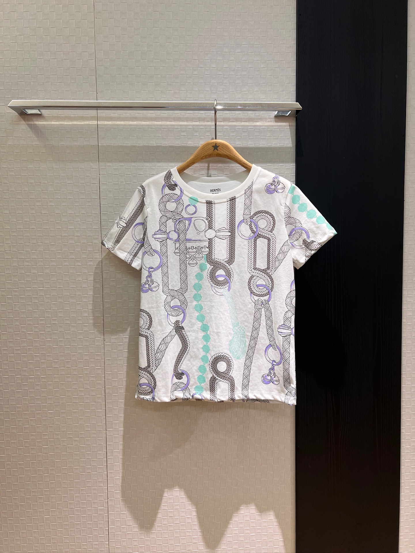 NO:432148,New rope printed T-shirt Retro casual black and white SML, tees, t-shirt, alexander wang19860909新款绳子印花T恤 复古休闲黑色白色 SML,,tees，t-shirt,alexander wang,Women's clothing