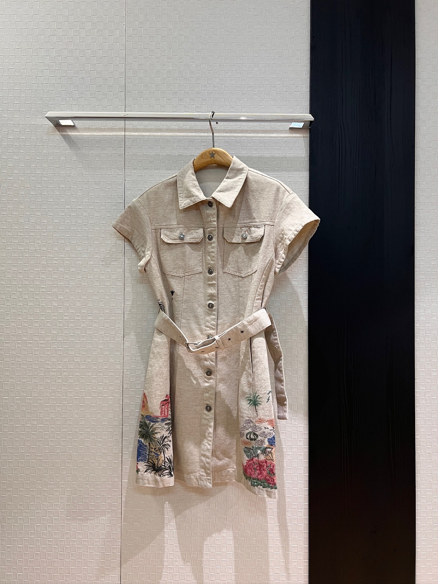 NO:436466,New Souvenir City Limited Series Resort Island Coconut Tree Print Original Color Cotton and Line Dress Lapels Left Shoulder, Belts Waist Decoration, Age Reducing Versatile SML, Skirts, Alexander Wang19860909新款souvenir城市限定系列度假海岛椰树印花原色棉麻连衣裙翻领落肩 系腰带收腰装饰 减龄百搭 SML,,skirts,alexander wang,Women's clothing