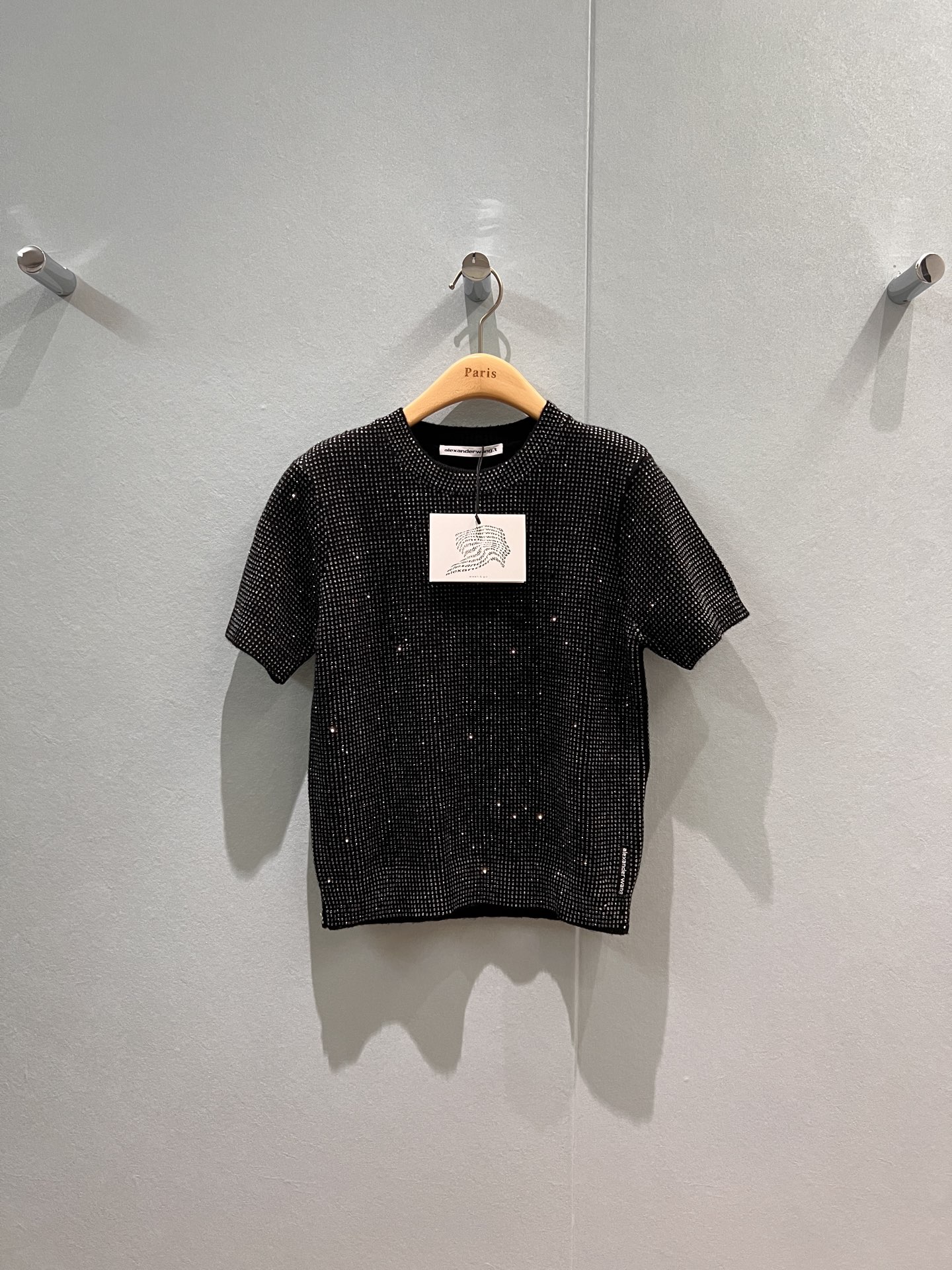 NO:473616,King 25 autumn and winter round neck iron diamond pullover short sleeve knitted top short design shiny and exquisite age-reducing black gray SML, alexander wang, T-shirt, alexander wang19860909大王 25秋冬圆领烫钻套头短袖针织上衣短款设计 闪闪亮亮精致减龄 黑色灰色 SML,,alexander wang,T-shirt,alexander wang,Women's clothing
