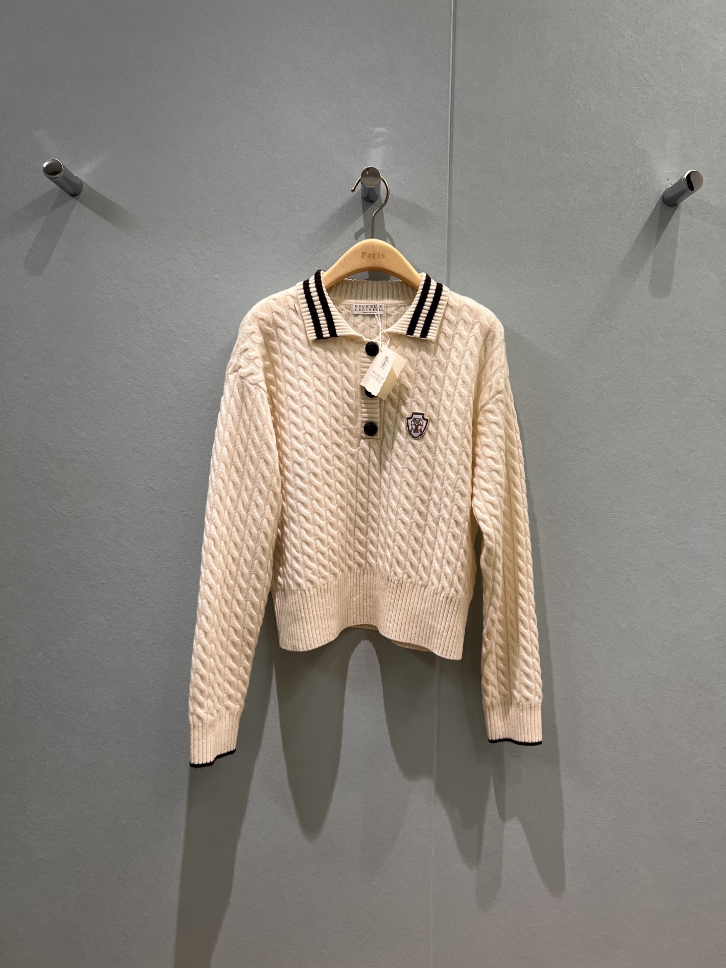 NO:474652,New BC tennis series, cable lapel knitted sweater, chest logo badge decoration college age reduction, versatile temperament, loose casual SML, sweaters, alexander wang19860909新款BC网球系列 绞花翻领针织毛衣 胸前Logo徽章装饰学院减龄 气质百搭 宽松休闲SML,,sweaters,alexander wang,Women's clothing