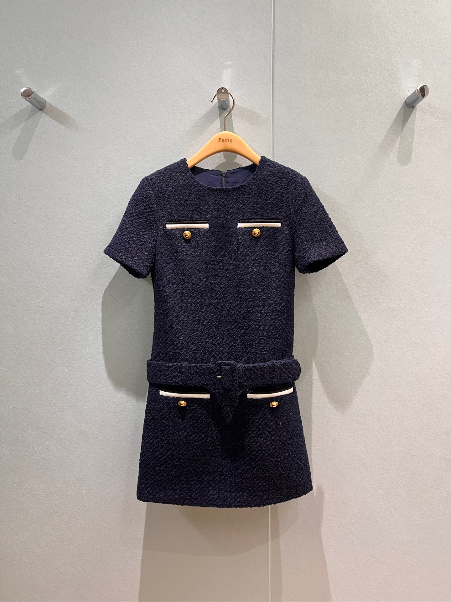 NO:483069,The same style of the new Hu Lianxin, contrasting color pocket design tweed dress with low waist belt decoration, elegant temperament, celebrity age-reducing SML, skirts, alexander wang19860909新款胡连馨同款 撞色口袋设计粗花呢连衣裙配上低腰腰带装饰 气质优雅 名媛减龄SML,,skirts,alexander wang,Women's clothing