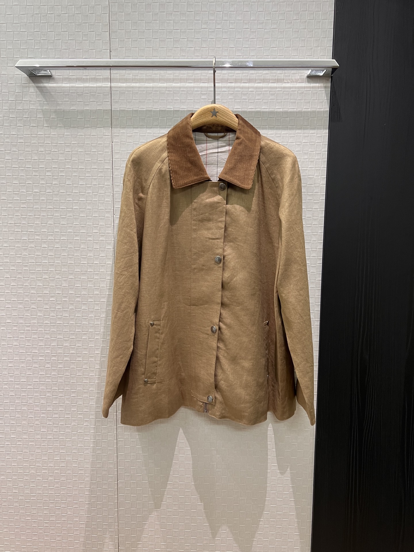 NO:499521,New Lp corduroy collar spliced ​​linen jacket Old money style must have classic checked lining A-line style loose casual mold opening hardware Fashion versatile SML, loro piano, jackets & coats, alexander wang19860909新款Lp灯芯绒领拼接亚麻外套 老钱风必备经典格纹内衬 A字版型 宽松休闲开模五金 时尚百搭 SML,,loro piana,jackets & coats,alexander wang,Women's clothing