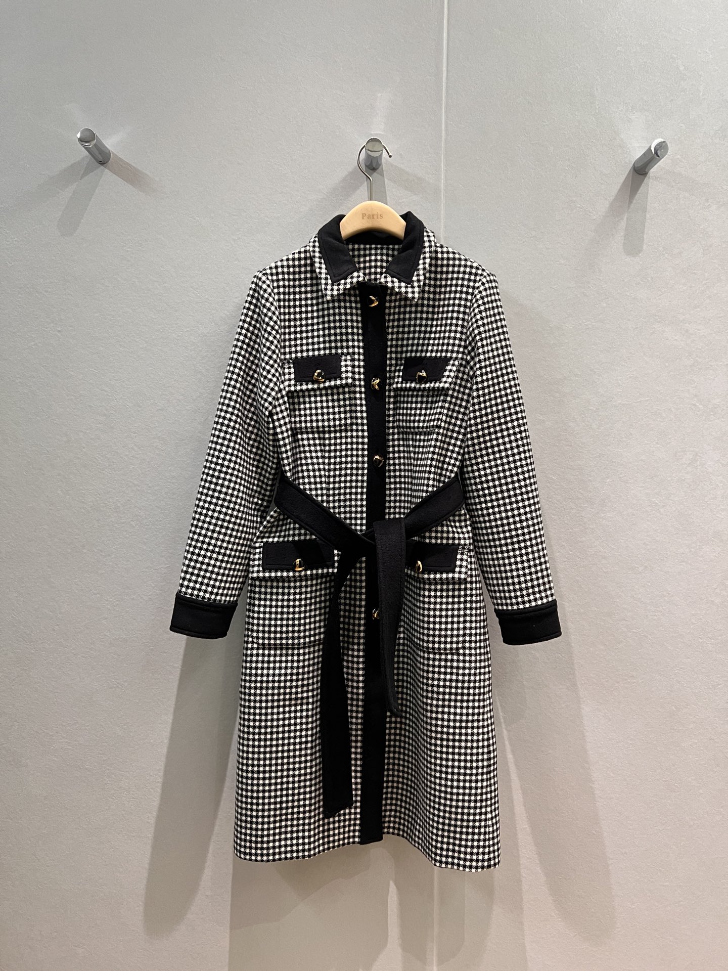 NO:503723,New color-blocked houndstooth-breasted long-sleeved dress, jacket, four-pocket decoration, belt, waist-hugging, slimming V-letter buttons, wool-blend SML,, skirts, jackets & coats,alexander wang19860909新款来袭拼色千鸟格排扣长袖连衣裙 外套裙四口袋装饰 系腰带收腰显瘦V字母扣子 羊毛混纺 SML,,skirts,jackets & coats,alexander wang,Women's clothing