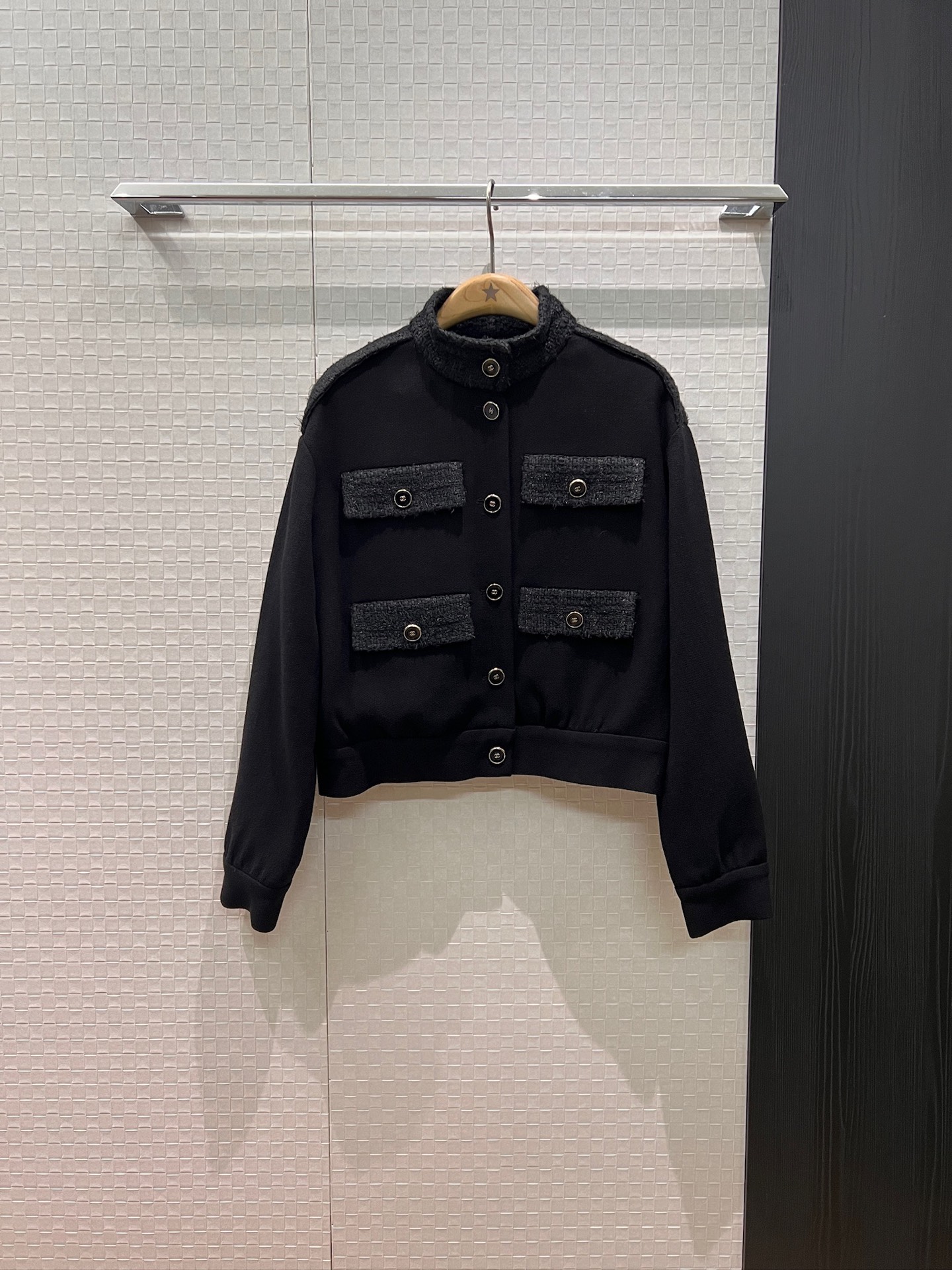 NO:536243,The same style of new stars, tweed spliced ​​stand collar wool jacket jacket double C button four pocket decoration loose and casual, fashionable and cool SML,, jackets & coats, jackets & coats, alexander wang19860909新款明星同款 粗花呢拼接立领羊毛夹克外套双C扣四口袋装饰 宽松休闲 时尚帅酷SML,,jackets & coats,jackets & coats,alexander wang,Women's clothing