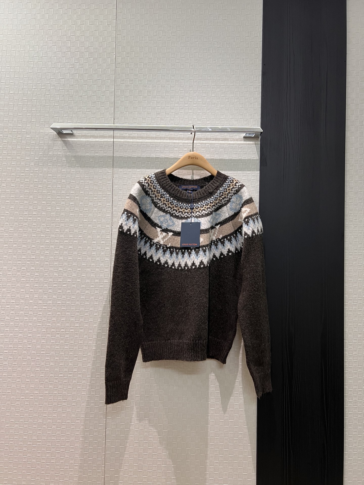 NO:576297,New style of Zhong Chuxi's same style, ski series, round neck brown tone atmosphere knitted sweater, letter logo color block jacquard college style, lazy and age-reducing SML,,sweaters,alexander wang19860909新款钟楚曦同款 滑雪系列 圆领棕调氛围感针织毛衣 字母logo拼色提花学院风 慵懒减龄SML,,sweaters,alexander wang,Women's clothing