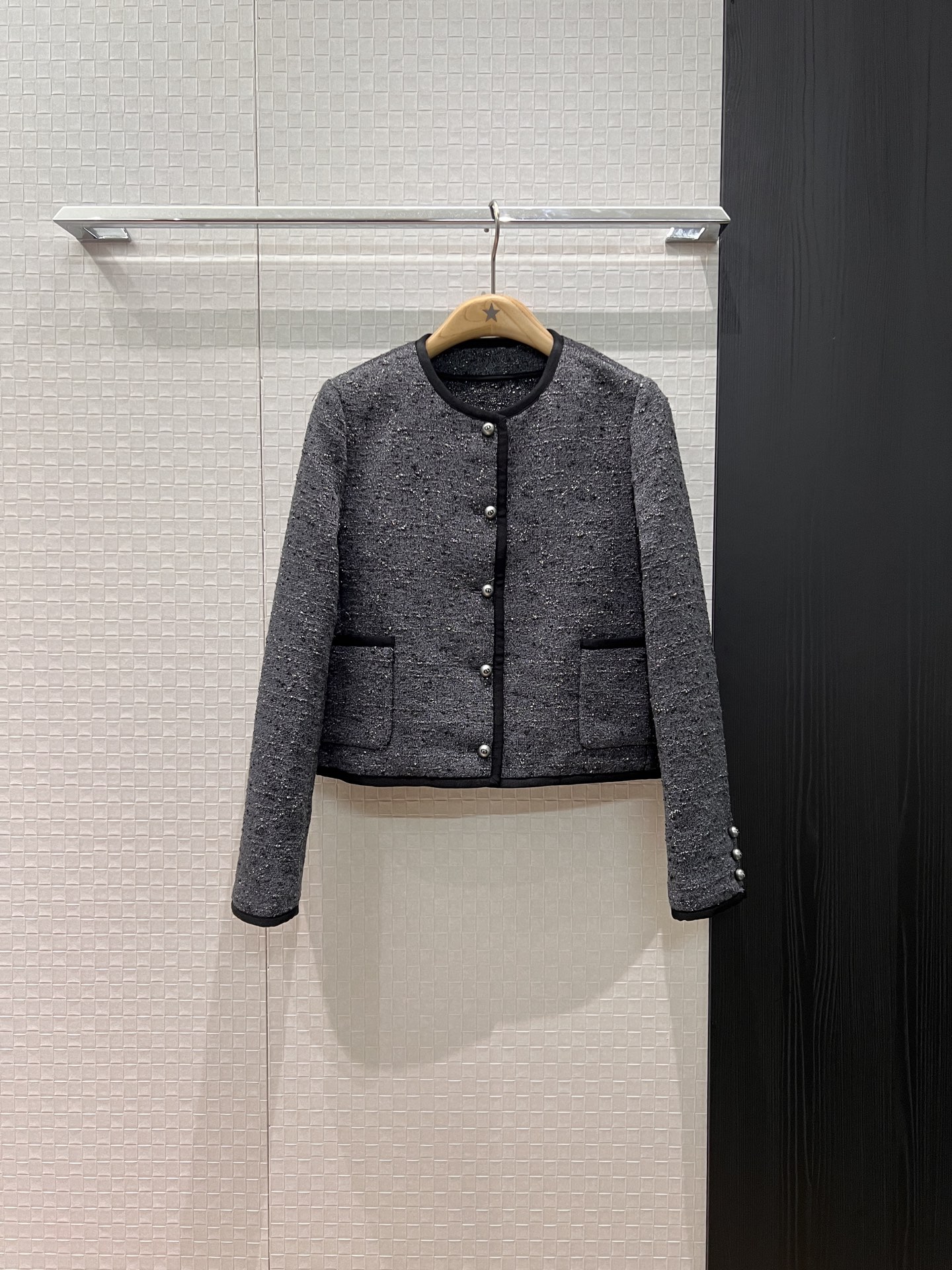 NO:578084,New French tweed round neck jacket, molded CD pearl buckle, elegant and versatile, SML,,jackets & coats,alexander wang19860909新款法式粗花呢圆领外套 开模CD珍珠扣名媛优雅 气质百搭SML,,jackets & coats,alexander wang,Women's clothing
