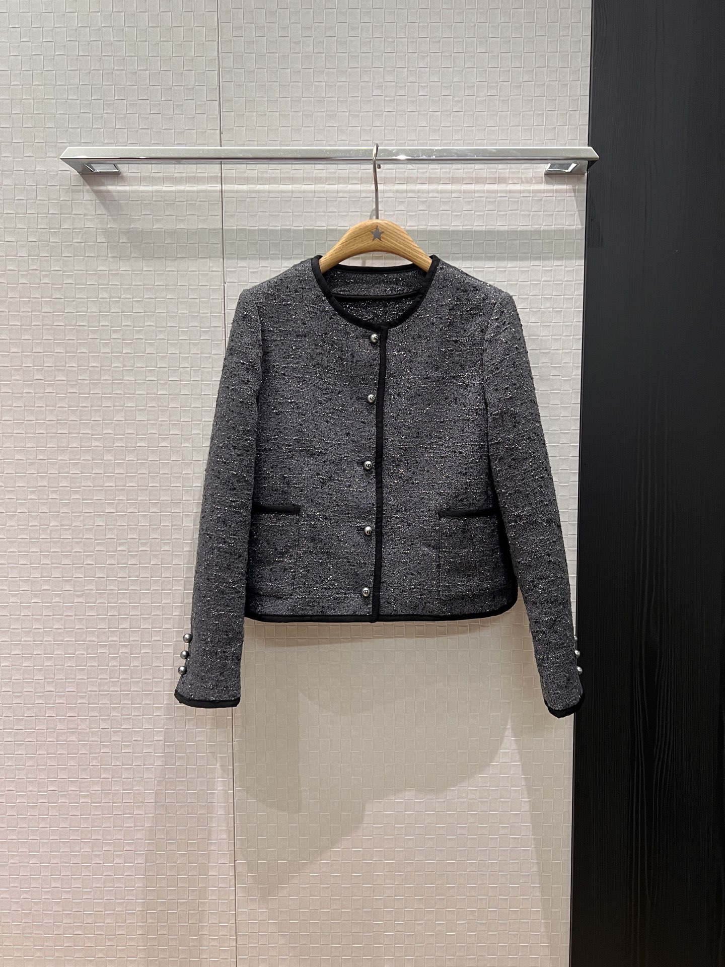 NO:591044,New French tweed round neck jacket, molded CD pearl buckle, elegant and versatile, SML,,jackets & coats,alexander wang19860909新款法式粗花呢圆领外套 开模CD珍珠扣名媛优雅 气质百搭SML,,jackets & coats,alexander wang,Women's clothing