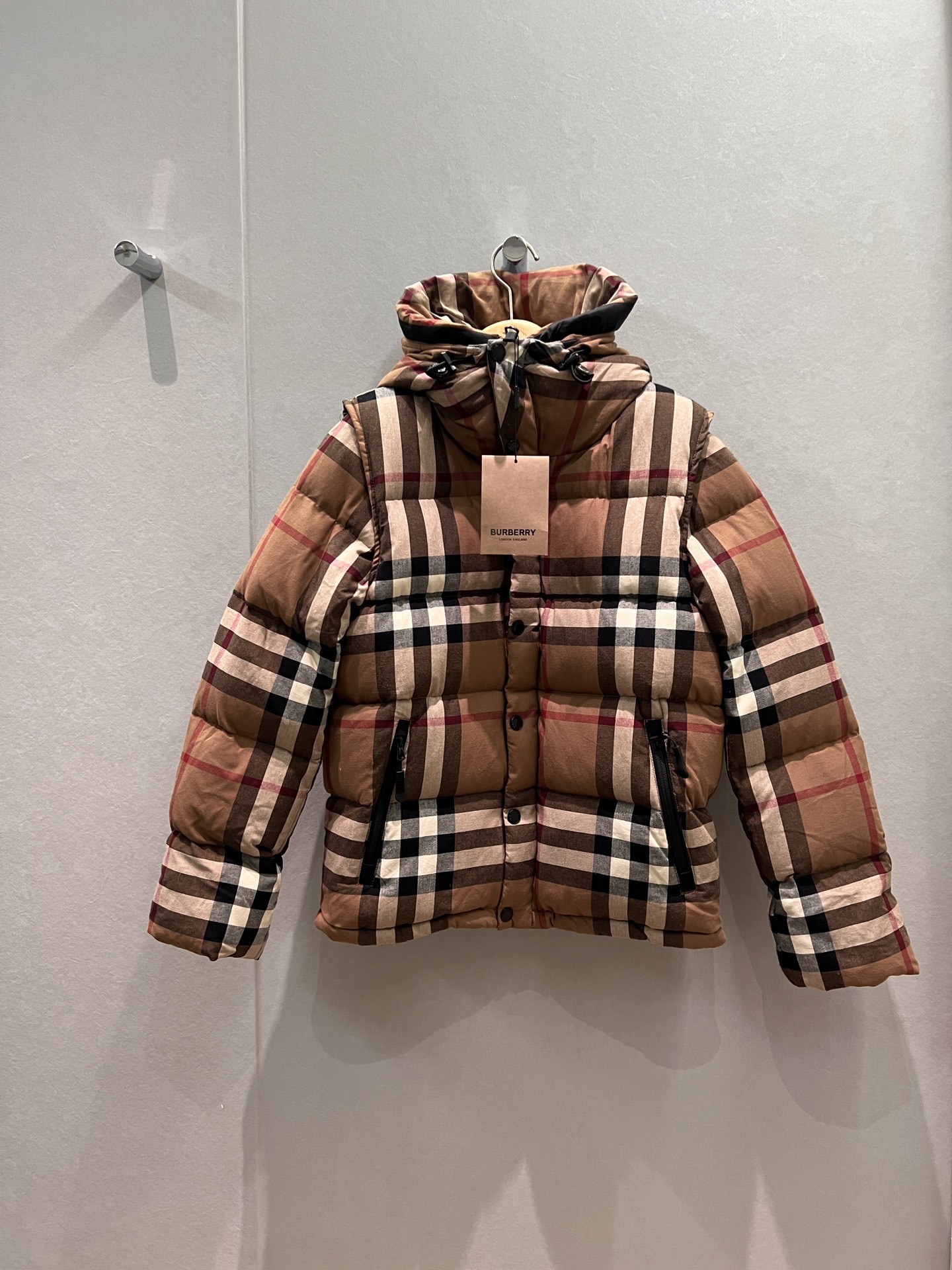 NO:605334,New vest jacket with dust bag, two-wear design. Retro plaid high collar hooded down jacket. Men's and women's jackets. Sleeves are detachable and can be converted into vests. One piece becomes two pieces. Customized hardware. Loose and versatile. 90 down 10 feathers S-XXL,,jackets & coats,down jacket,hats,alexander wang19860909配防尘袋新款马甲外套两穿设计 复古格纹高领连帽羽绒服外套 面包服男女同款 袖子可拆卸变马甲 一件变两件 定制五金 宽松百搭 90羽绒10羽毛S-XXL,,jackets & coats,down jacket,hats,alexander wang,Women's clothing