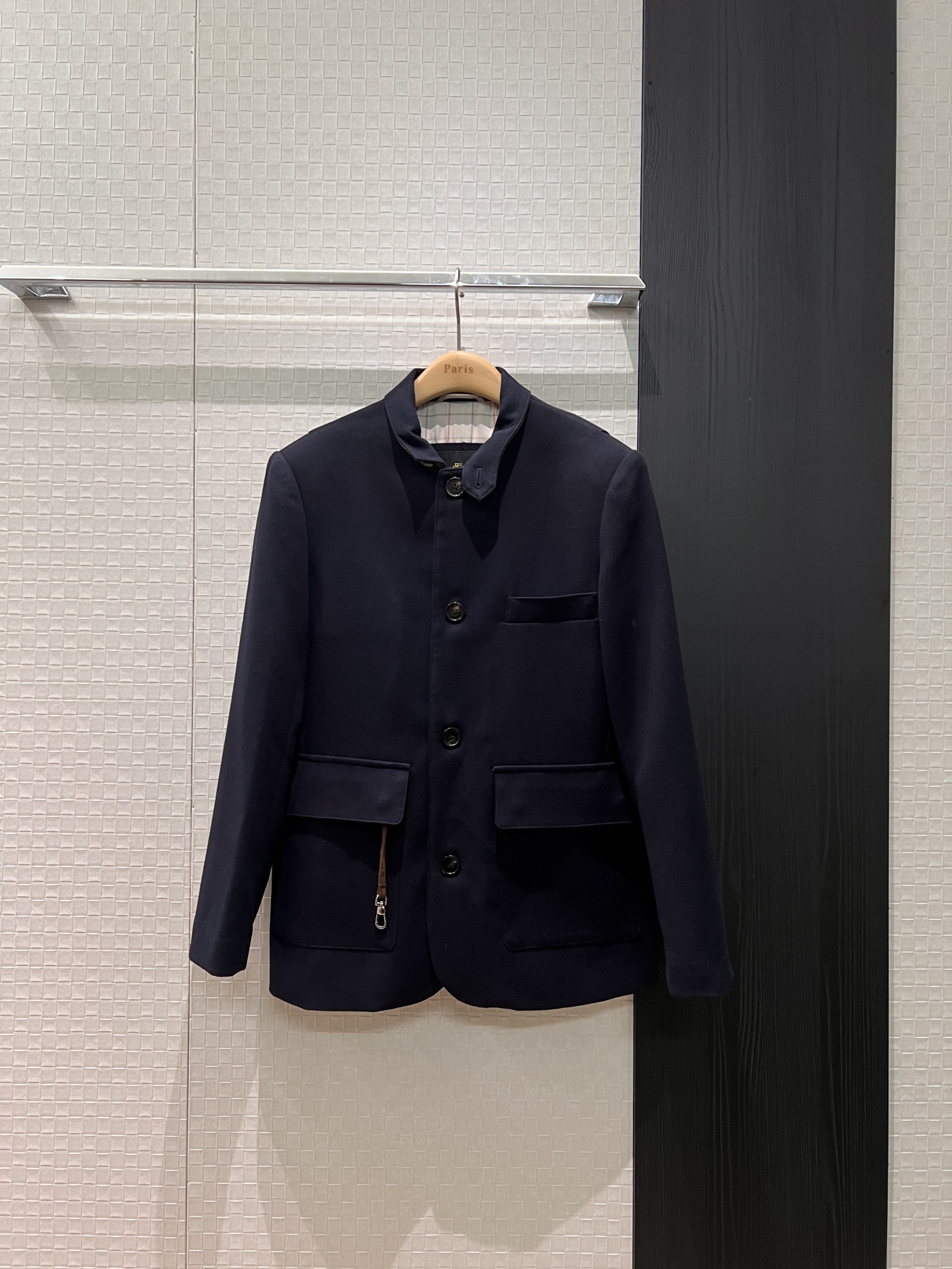 NO:625844,New LP contrasting color suede small stand collar dark blue wool jacket old money style zipper design commuting fashion casual and versatile classic plaid lining, loro piana, jackets & coats, chamois leather, alexander wang19860909新款LP撞色麂皮小立领深蓝羊毛外套老钱风 拉链设计 通勤时尚 休闲百搭 经典格子内衬,,loro piana,jackets & coats,chamois leather,alexander wang,Women's clothing