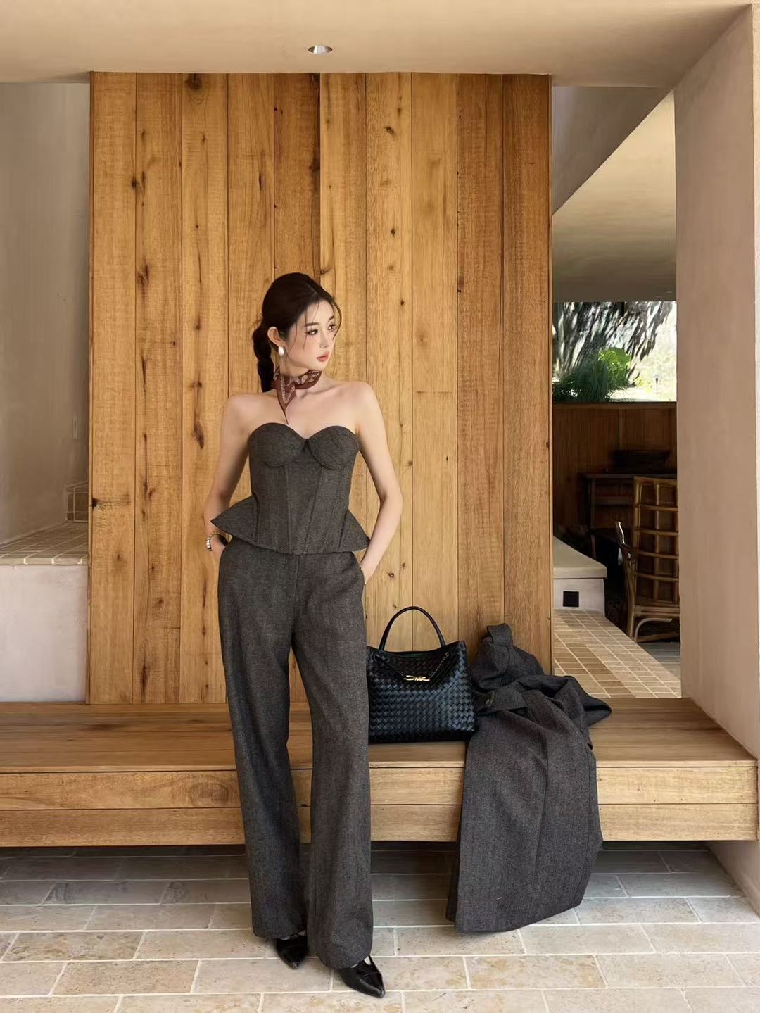 NO:737972,Tube top pants pictures,,19860909抹胸 裤子上身图,,,Women's clothing