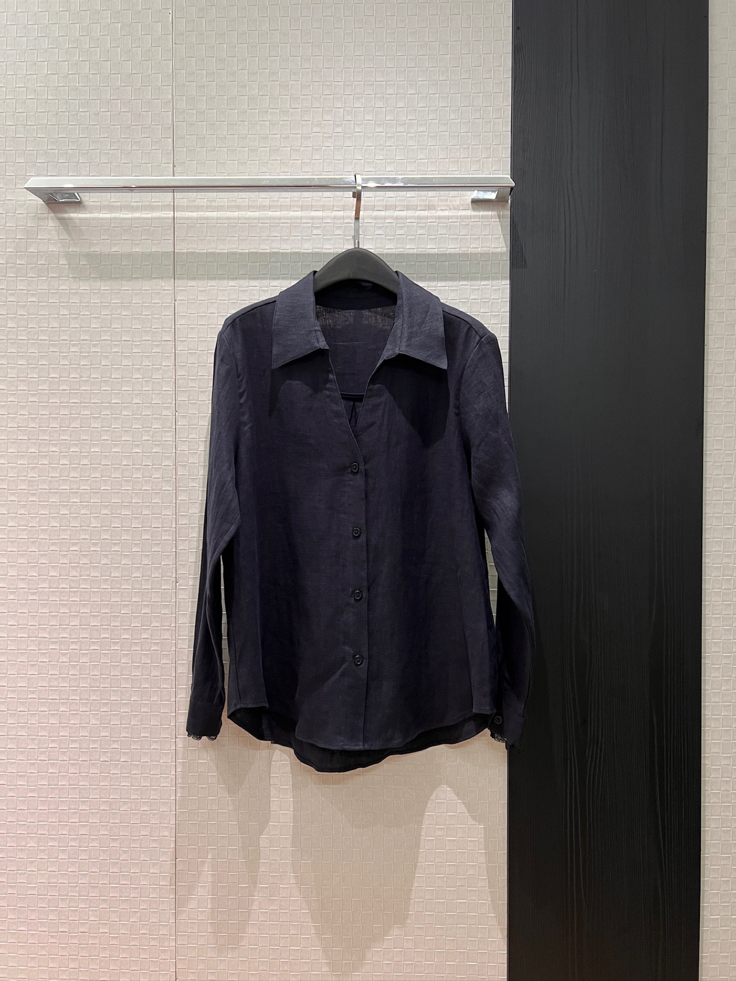 NO:754004,New spliced ​​lace linen shirt, lazy and loose, can be sweet or salty for vacation and leisure, fashionable and versatile, dark blue and white SML,,19860909新款拼接蕾丝亚麻衬衣 慵懒宽松 度假休闲可甜可盐 时尚百搭深蓝白色 SML,,,Women's clothing