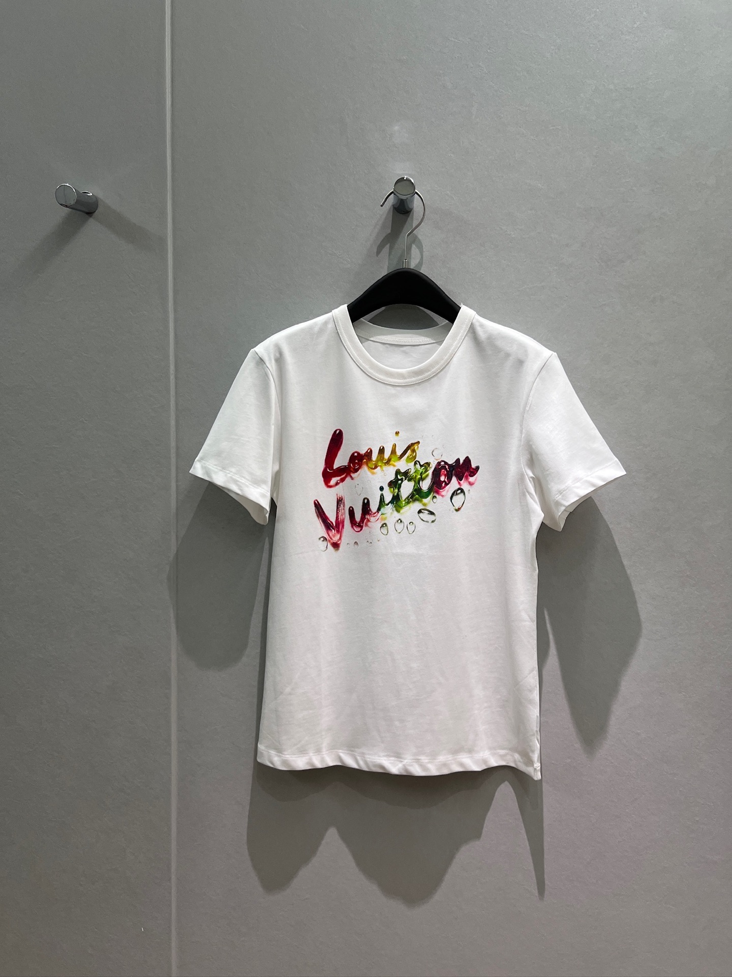 NO:841220,New water drop logo letter printed T-shirt, simple and versatile SML, tees, t-shirt,19860909新款水滴logo字母印花T恤 简单百搭SML,,tees，t-shirt,,Women's clothing