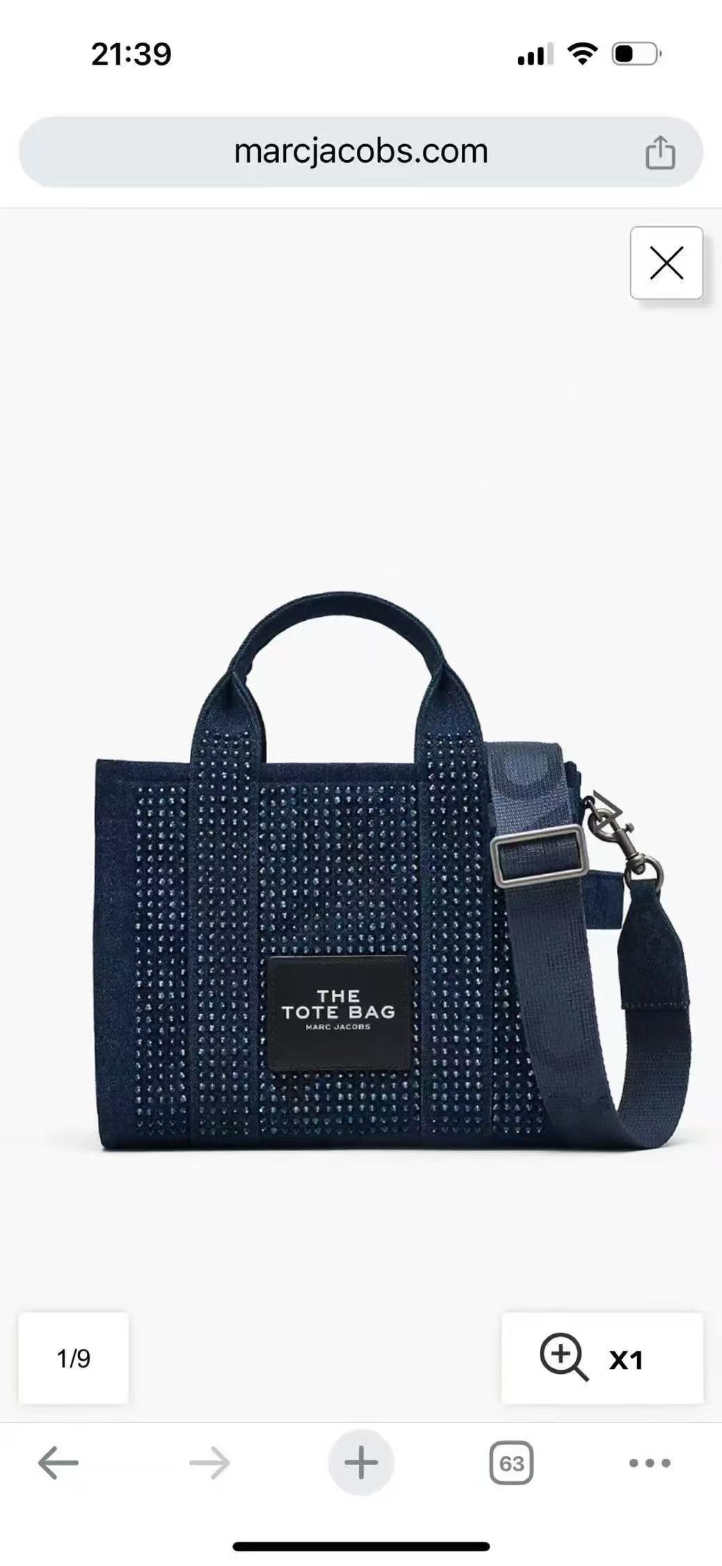 Marc Jacobs ～Mj 烫钻托特水晶系列 靛蓝色 尺寸不:18cm