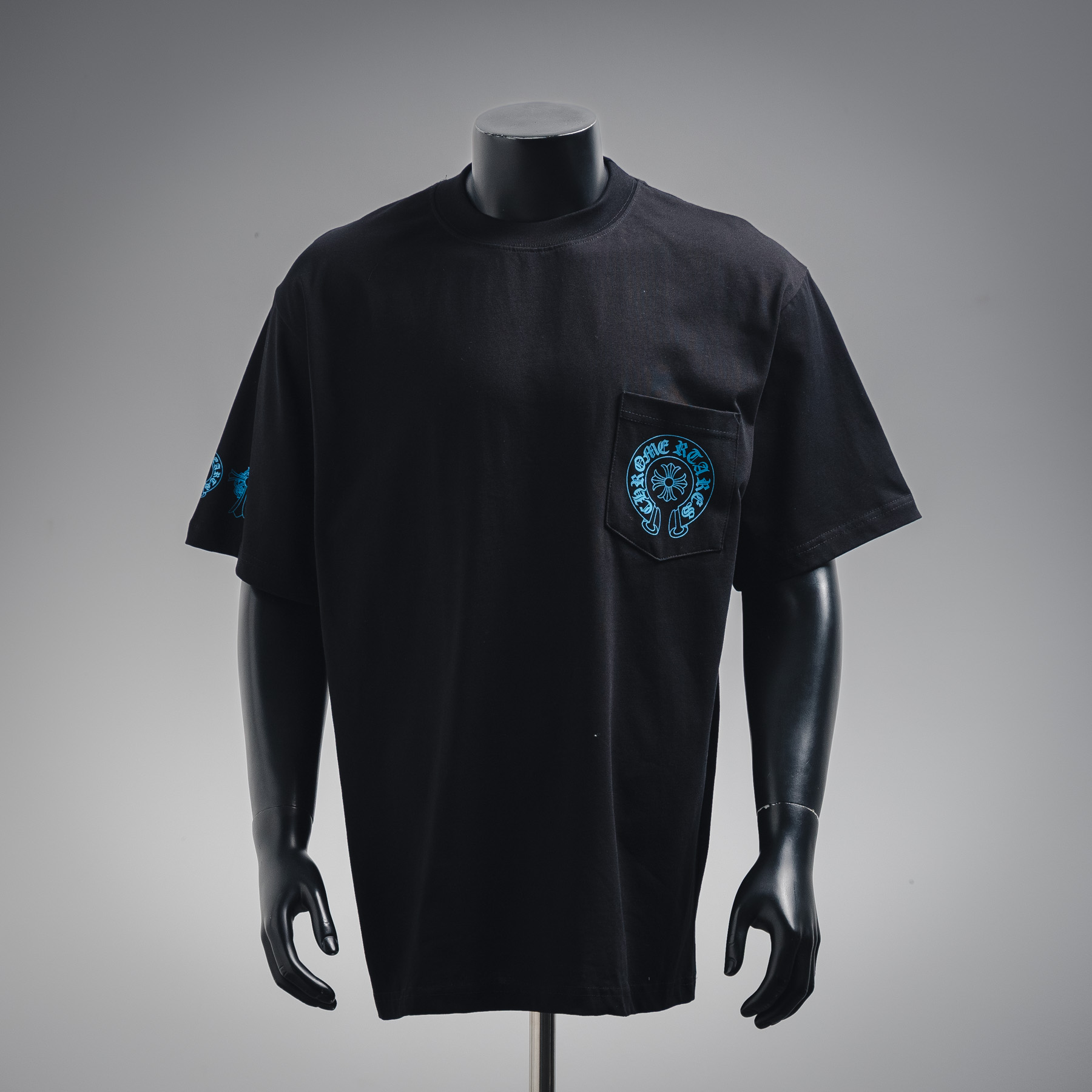 Chrome Hearts克罗心25ss 后背重叠蓝色十字架印花短袖T恤 黑色 白色