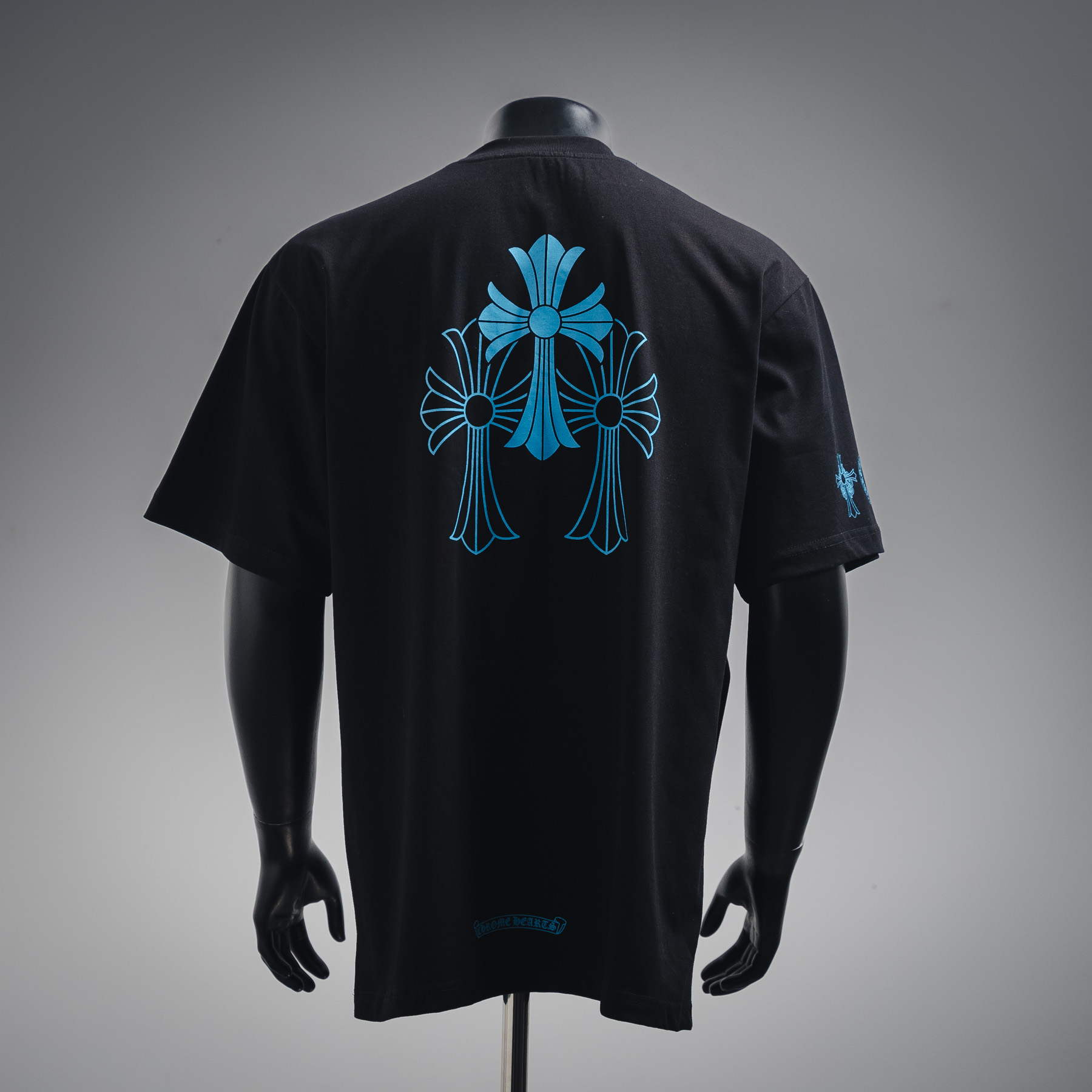 Chrome Hearts克罗心25ss 后背重叠蓝色十字架印花短袖T恤 黑色 白色