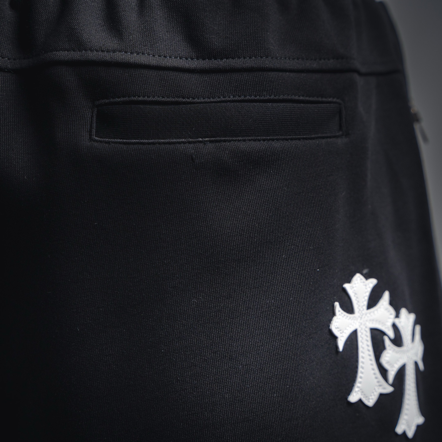 Chrome Hearts克罗心ch刺绣白标梵文短裤 手摇贴定制皮标梵文刺绣 黑色