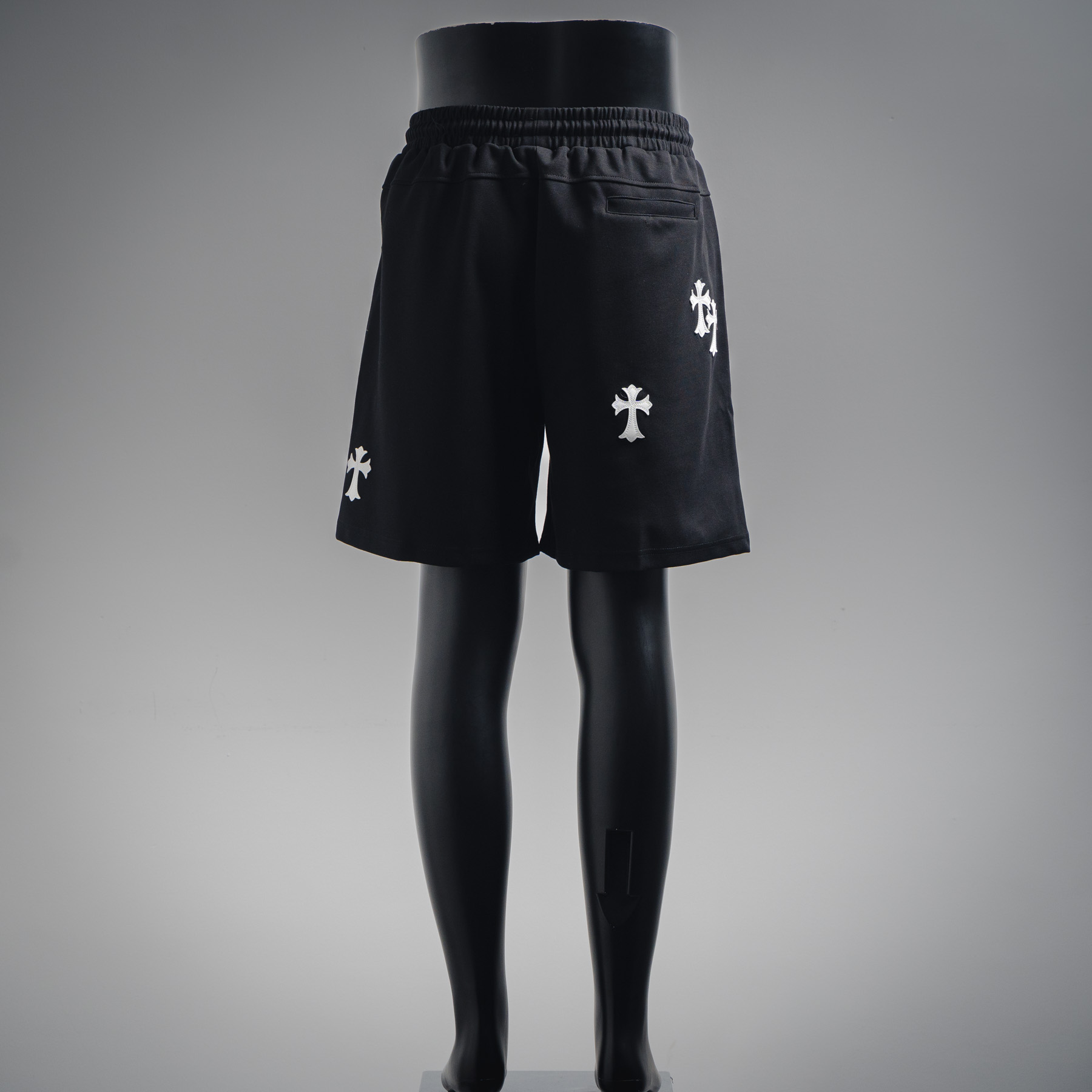 Chrome Hearts克罗心ch刺绣白标梵文短裤 手摇贴定制皮标梵文刺绣 黑色