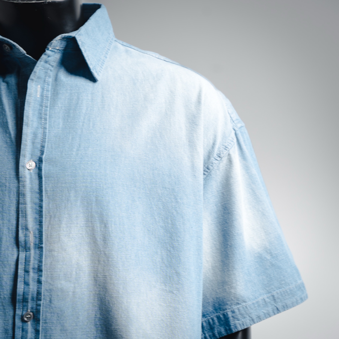 Acne Studios 25ss AC做旧字母LOGO牛仔短袖衬衫 洗水蓝 洗水褪色