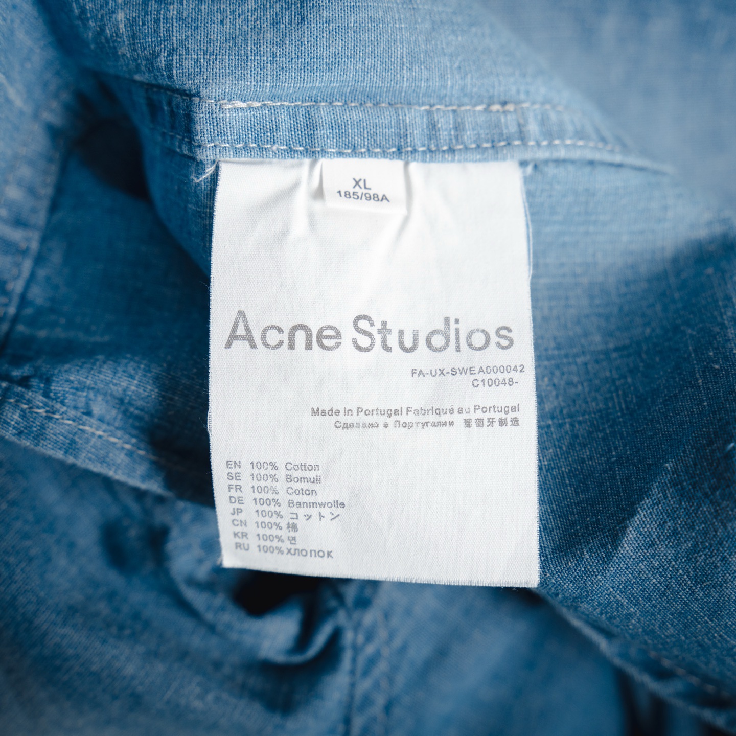 Acne Studios 25ss AC做旧字母LOGO牛仔短袖衬衫 洗水蓝 洗水褪色