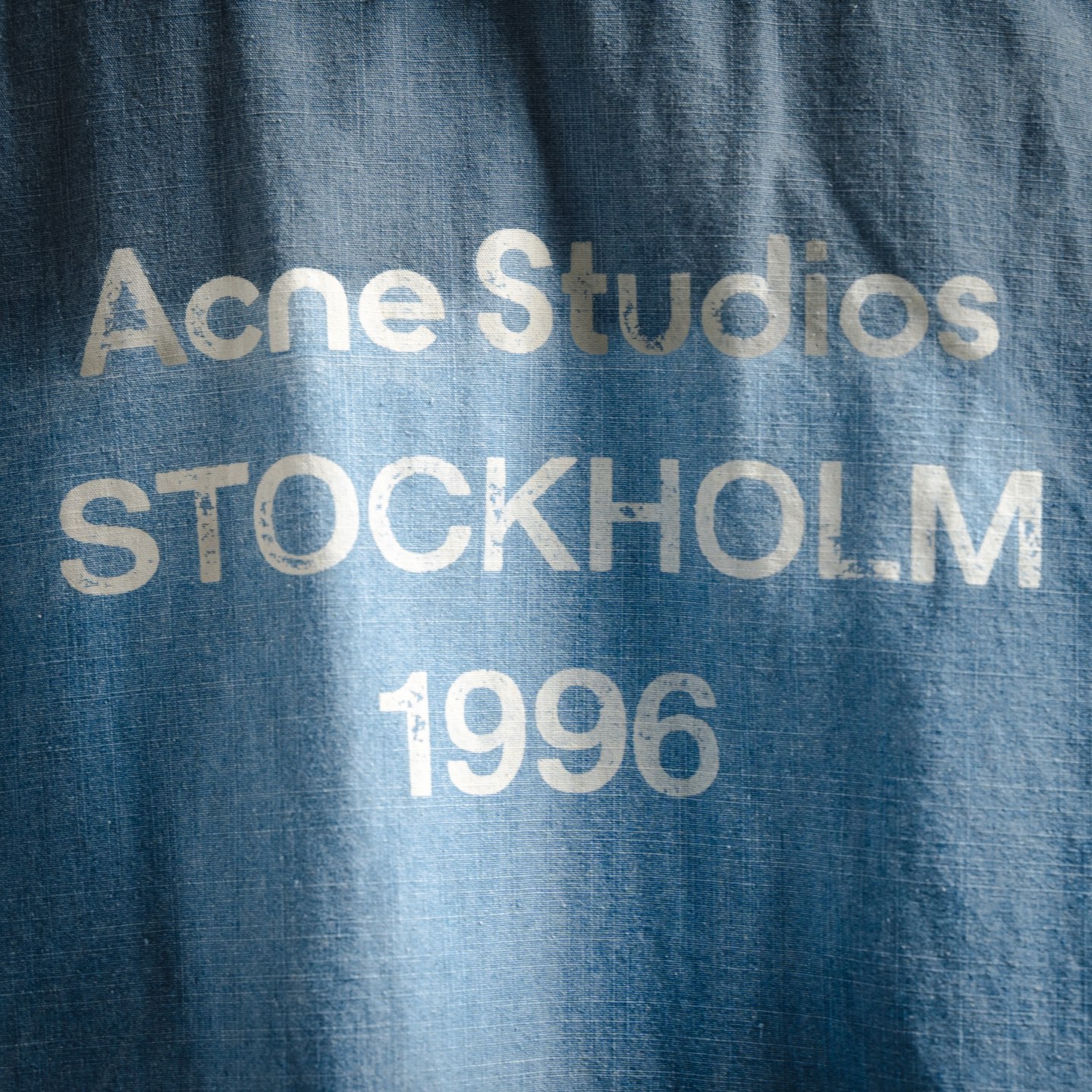 Acne Studios 25ss AC做旧字母LOGO牛仔短袖衬衫 洗水蓝 洗水褪色
