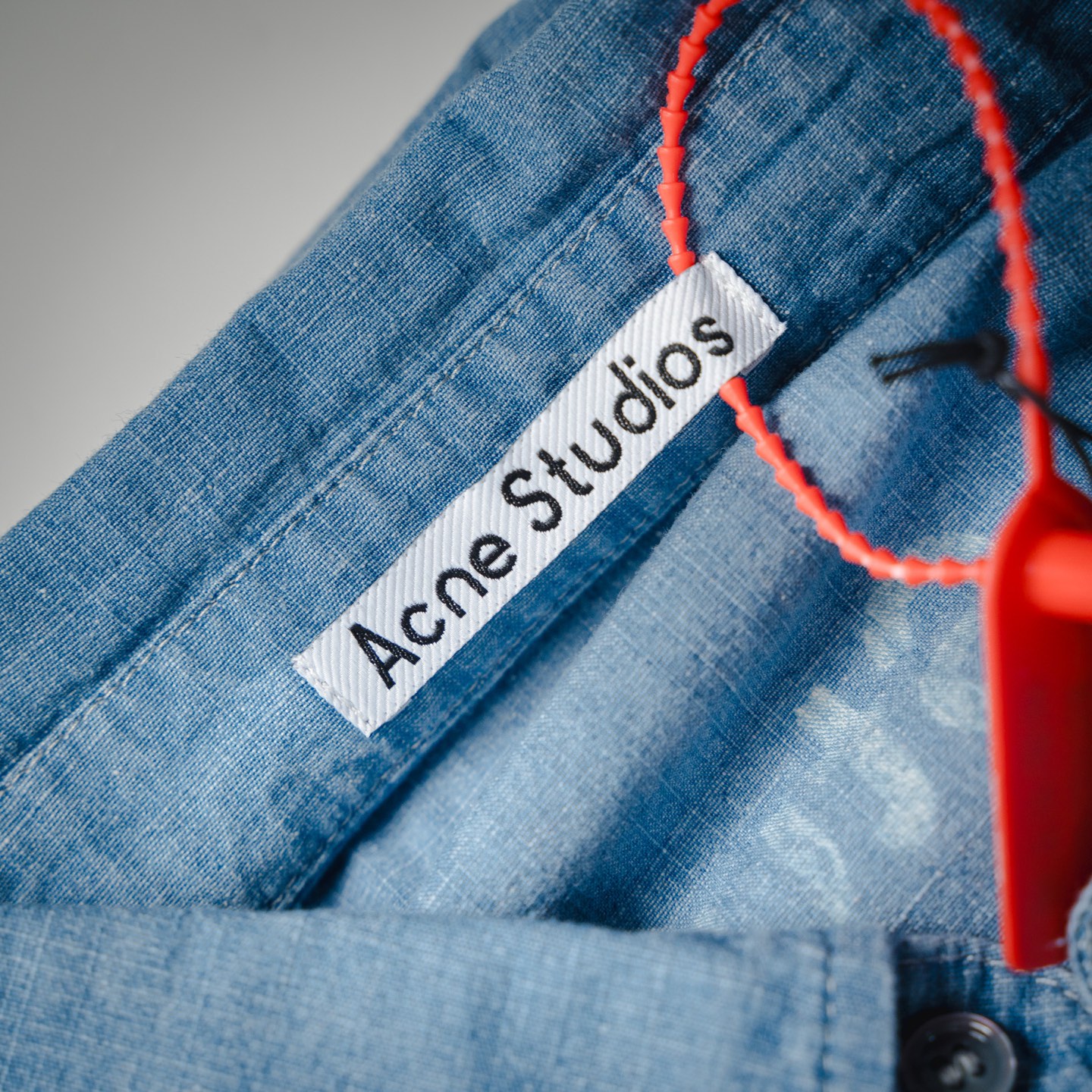 Acne Studios 25ss AC做旧字母LOGO牛仔短袖衬衫 洗水蓝 洗水褪色