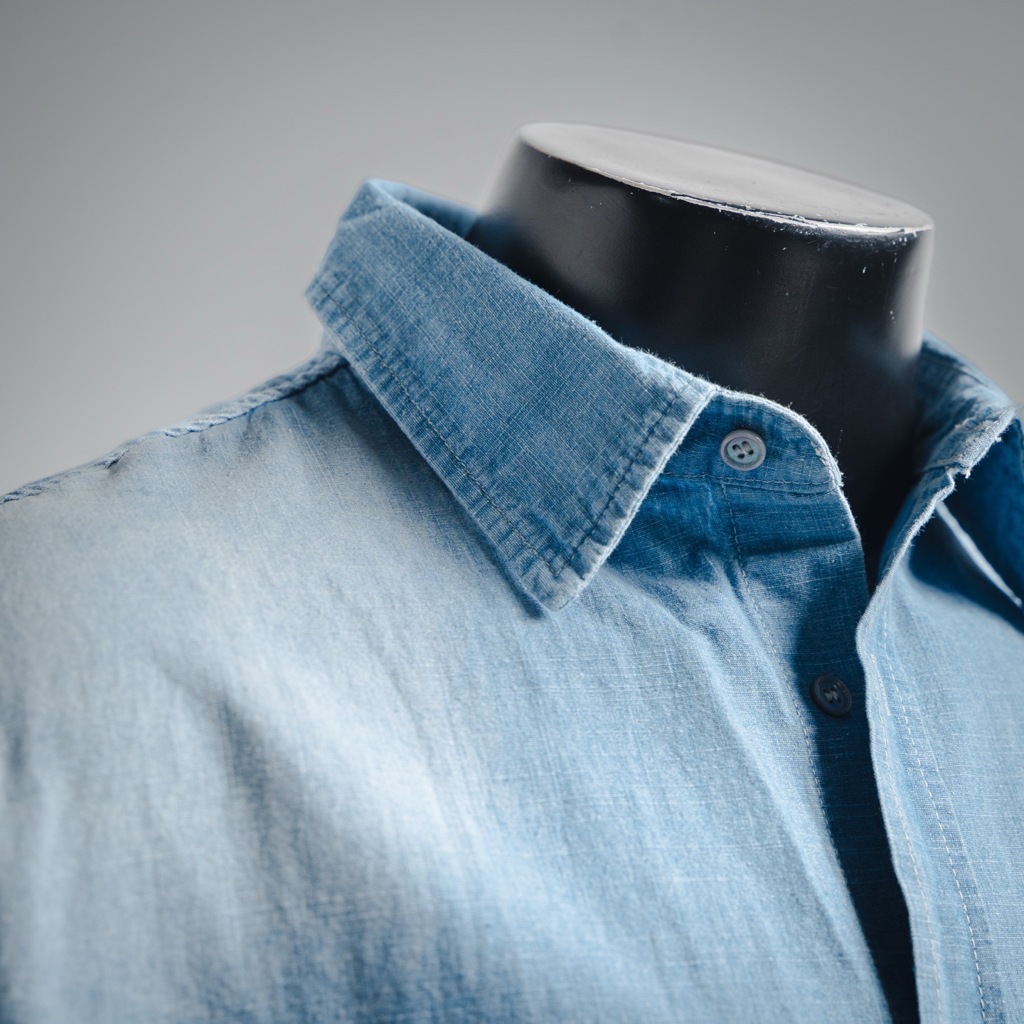 Acne Studios 25ss AC做旧字母LOGO牛仔短袖衬衫 洗水蓝 洗水褪色