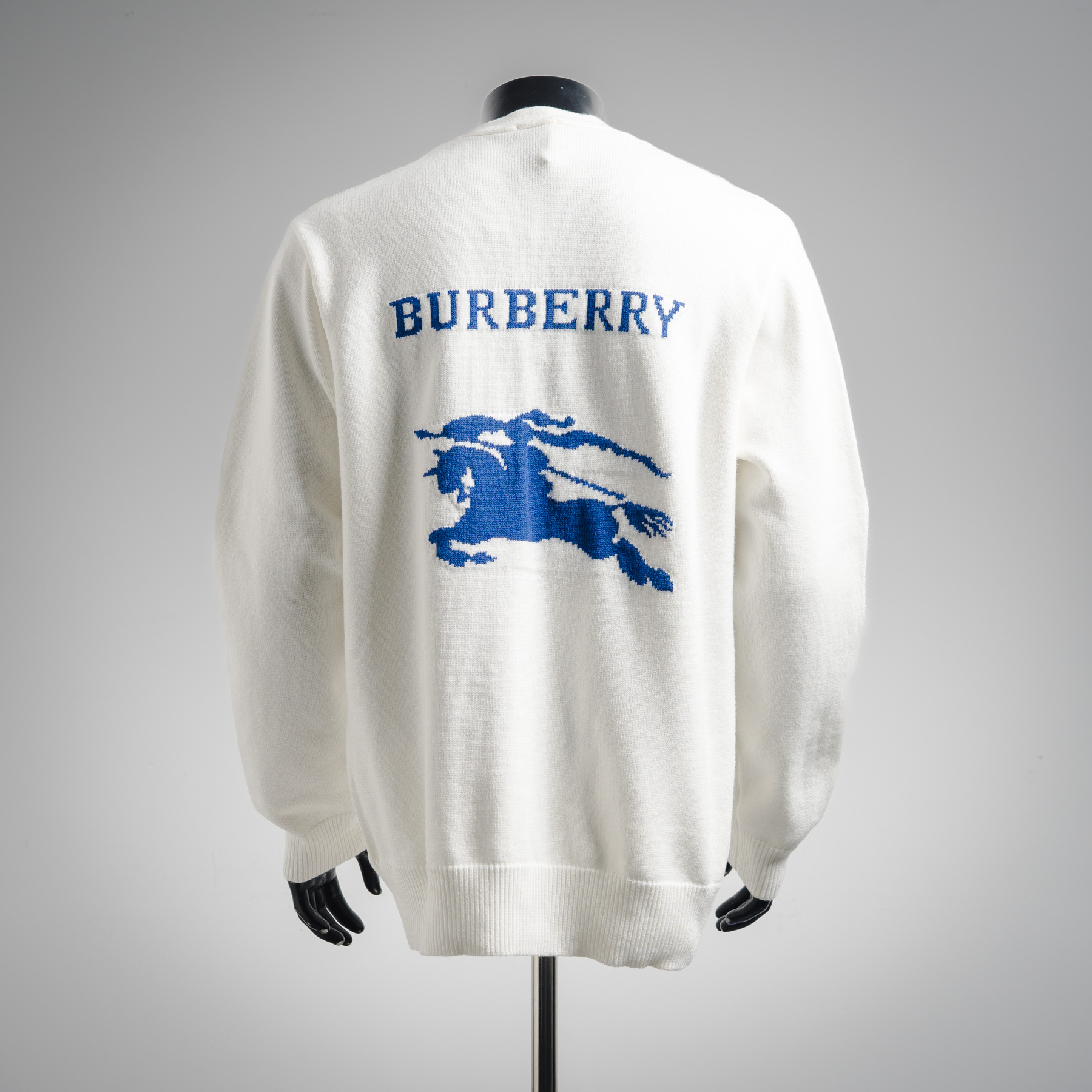 Burberry巴宝莉BBR 25 FW马术骑士徽标开衫毛衣 白色
