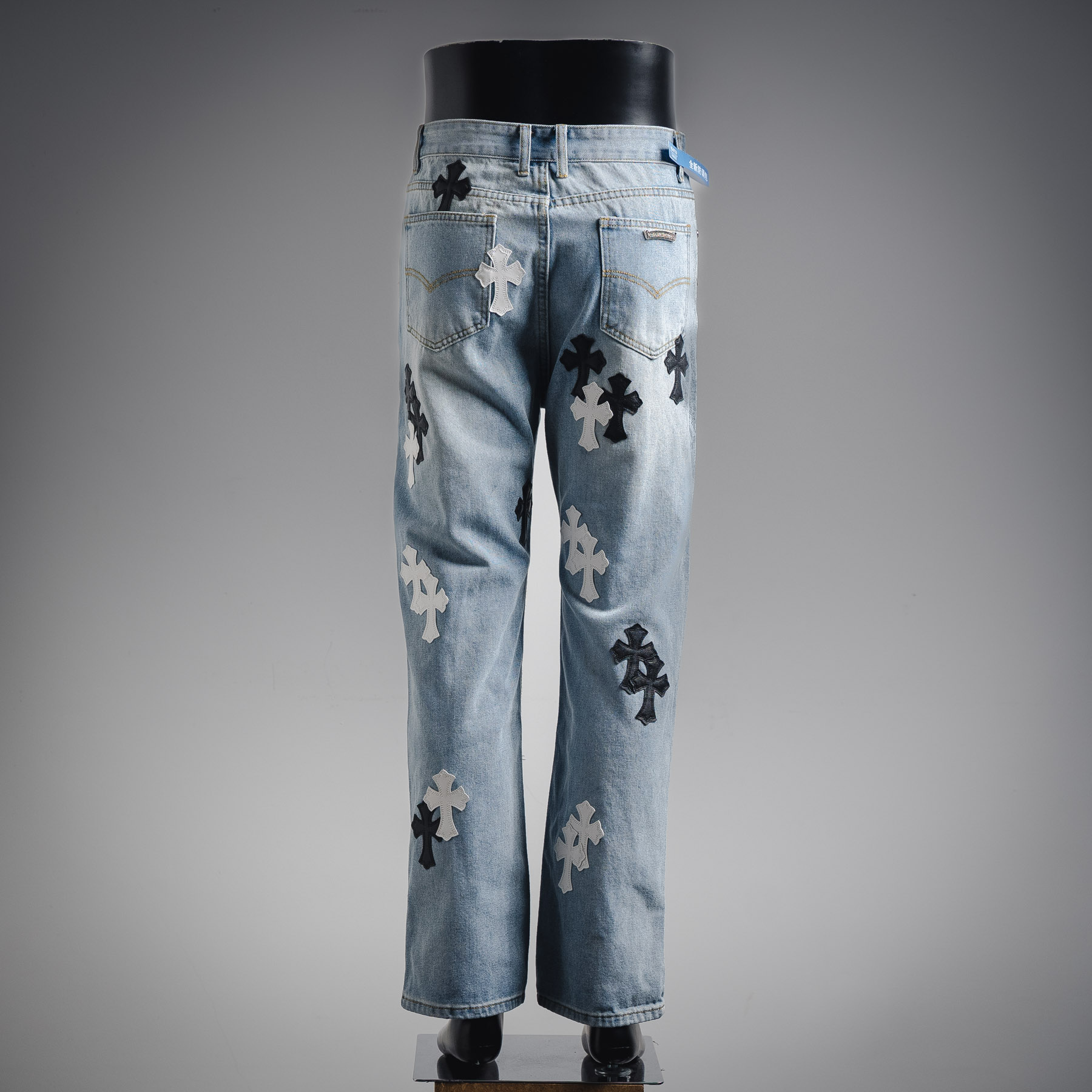 Chromehearts 克罗心CH 25ss黑白十字贴皮牛仔裤