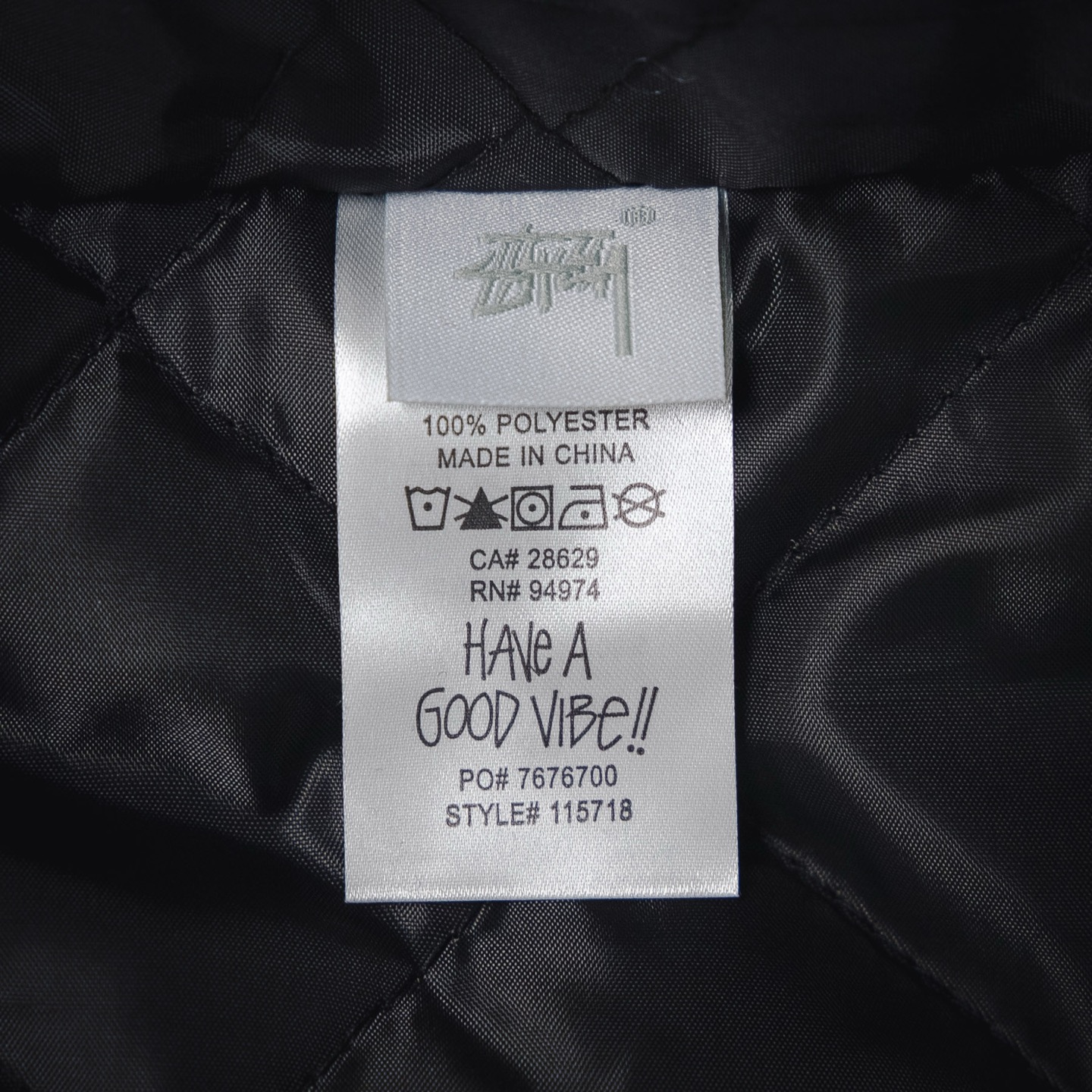 STUSSY斯图西 40周年限定黑8毛巾绣棒球棉服外套黑色