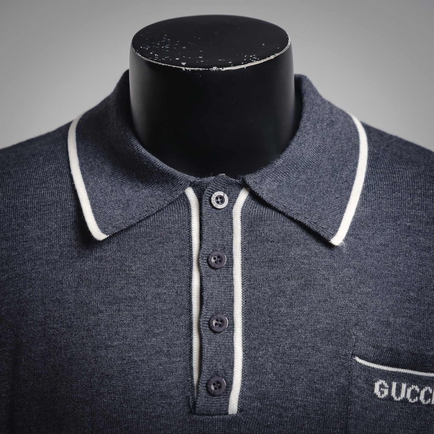 Gucci古驰 25fw 撞色边饰字母口袋翻领针织毛衣