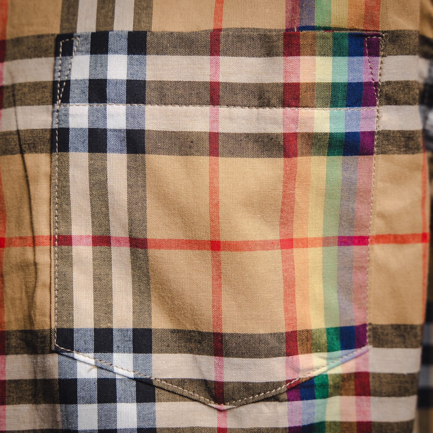 Burberry/巴宝莉BBR 25ss经典款霓虹彩虹条长袖衬衫