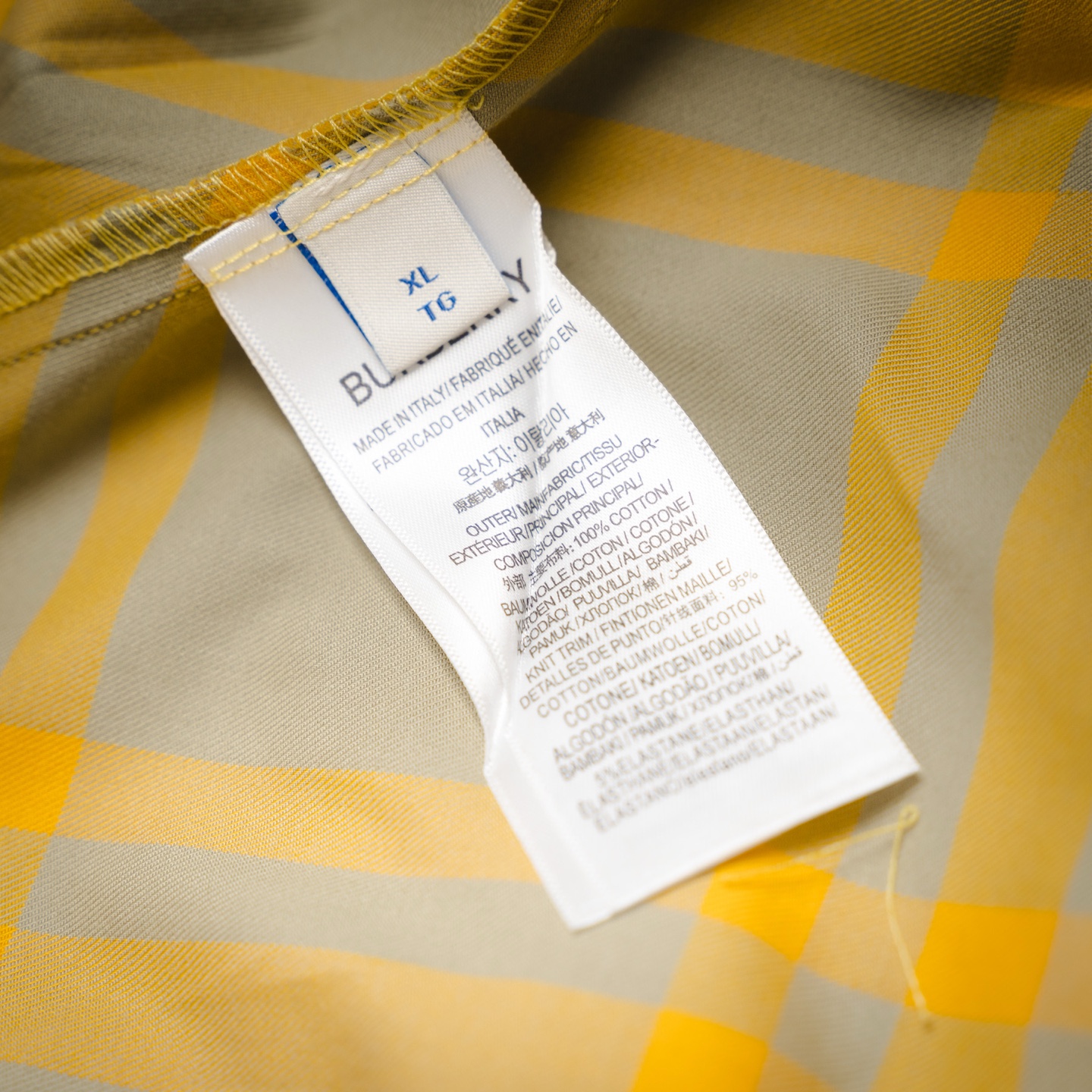 Burberry/巴宝莉bbr25ss 斜格纹黄色长袖衬衫