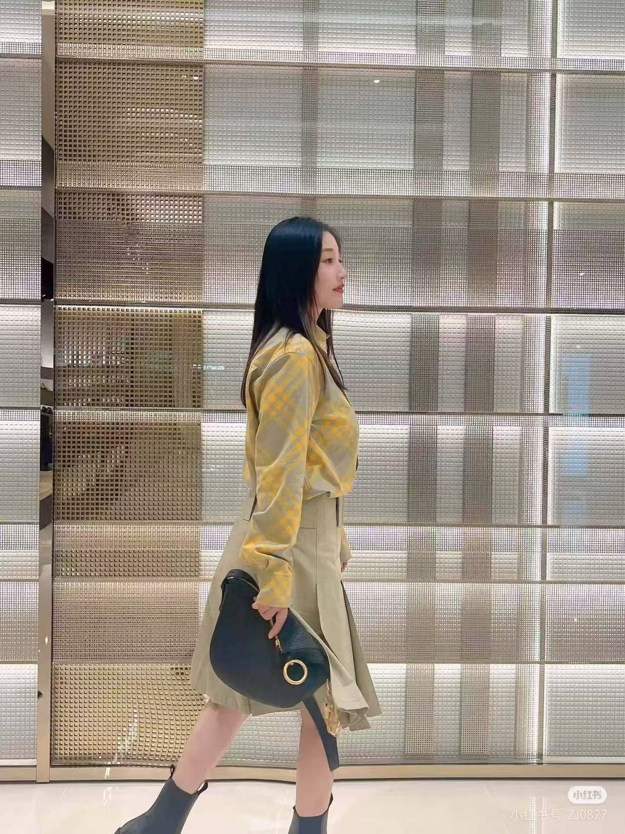 Burberry/巴宝莉bbr25ss 斜格纹黄色长袖衬衫 上身集合